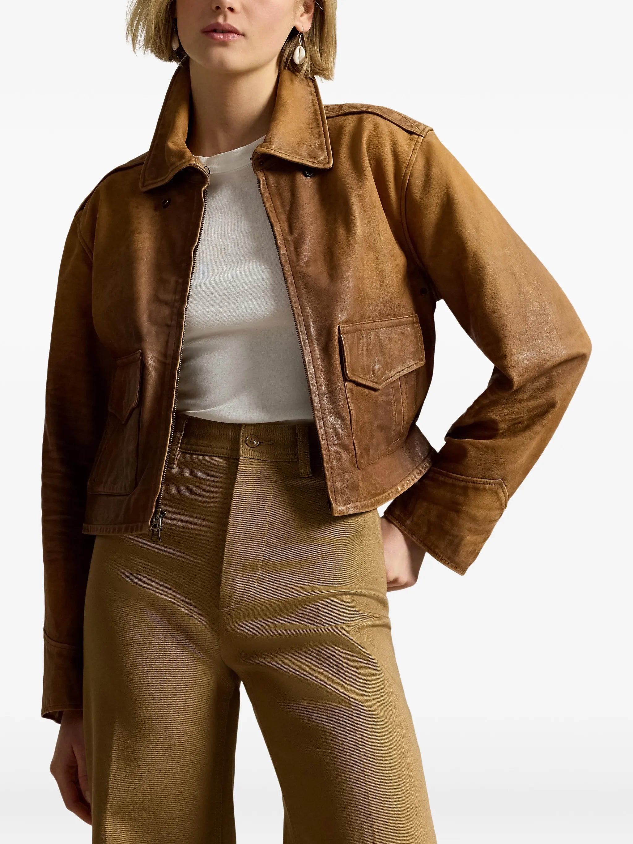 distressed cropped leather jacket