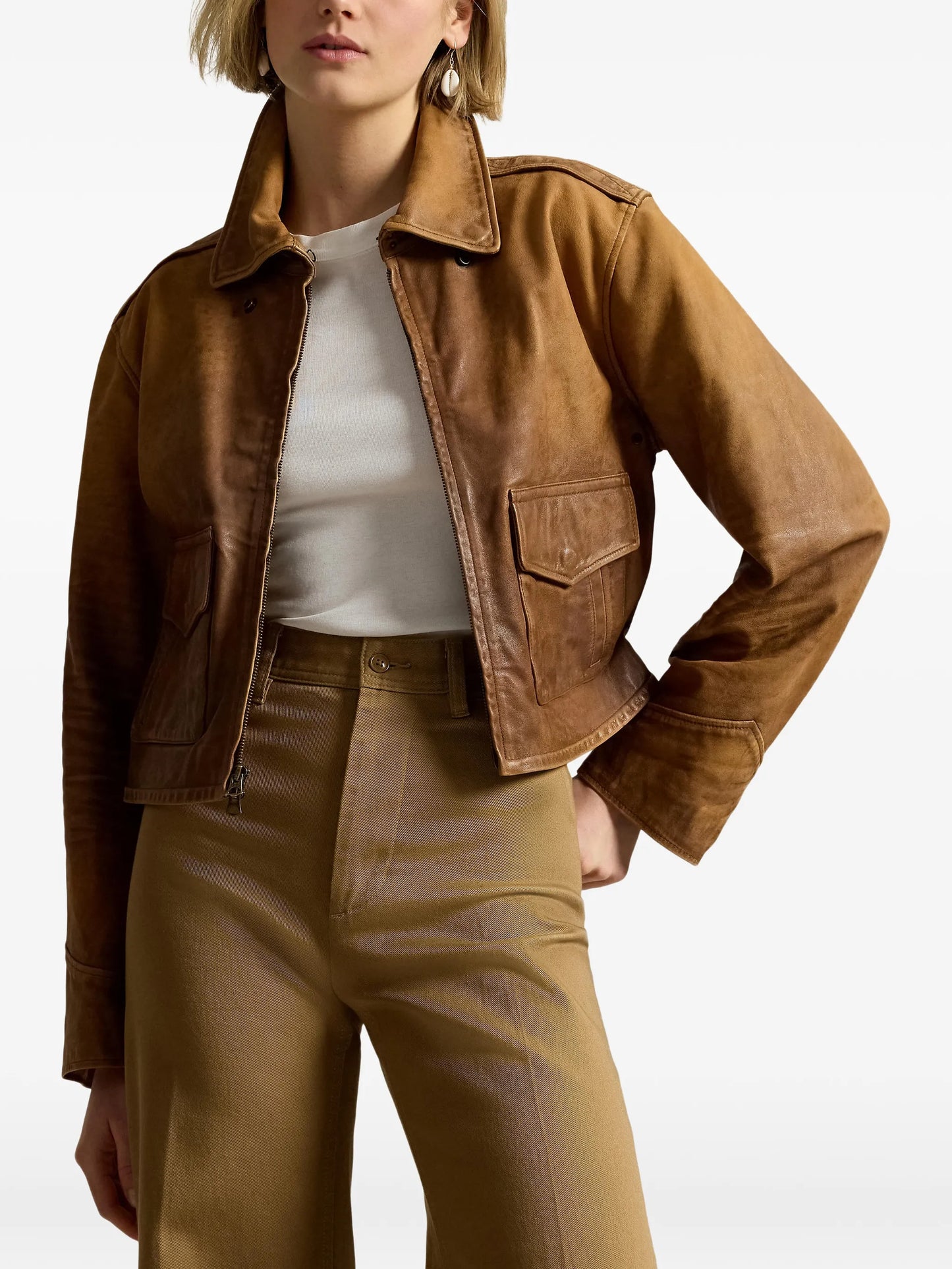 distressed cropped leather jacket