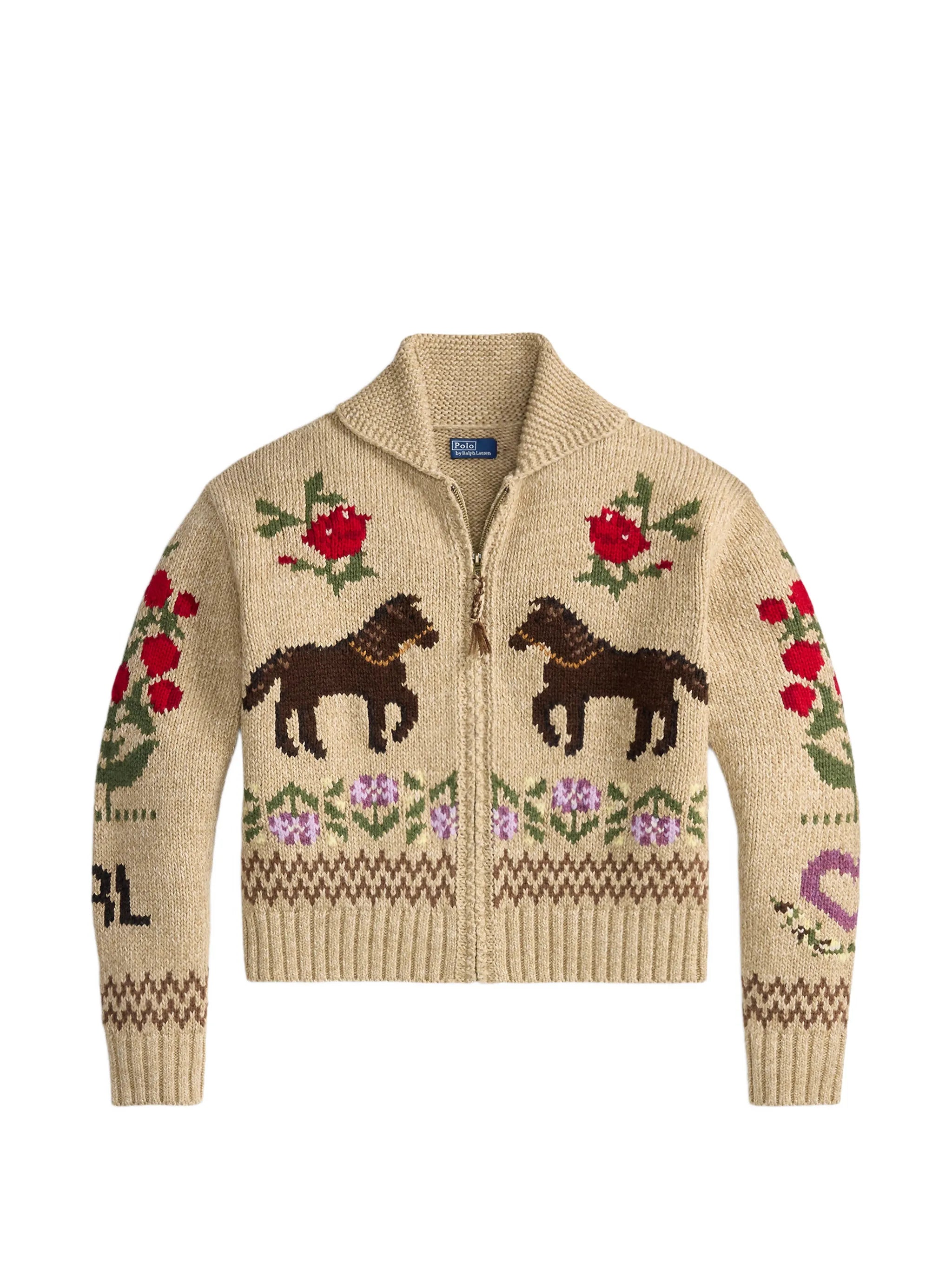 intarsia-knit shawl-collar cardigan