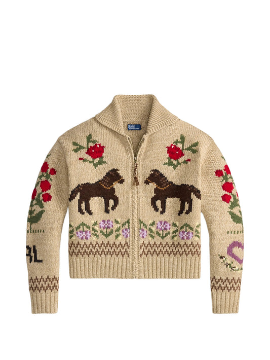 intarsia-knit shawl-collar cardigan