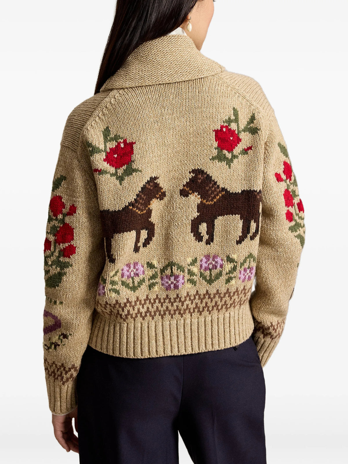 intarsia-knit shawl-collar cardigan