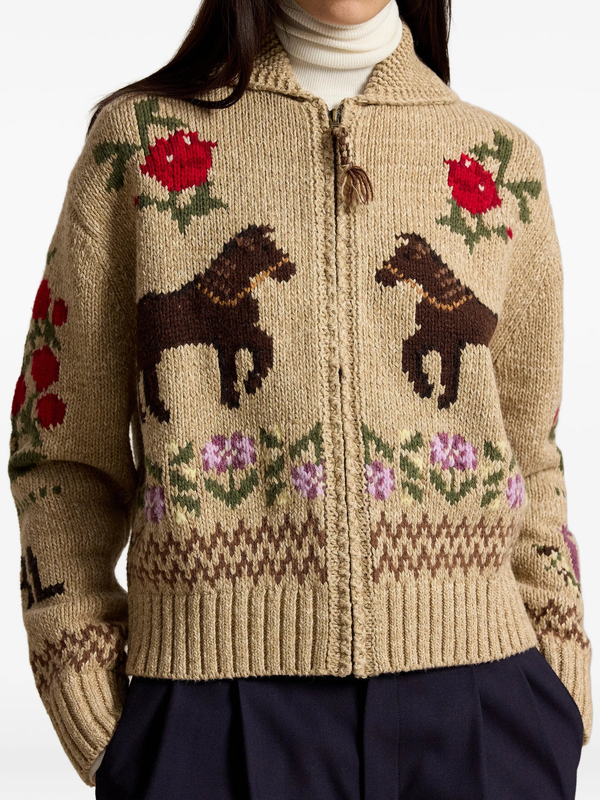 intarsia-knit shawl-collar cardigan