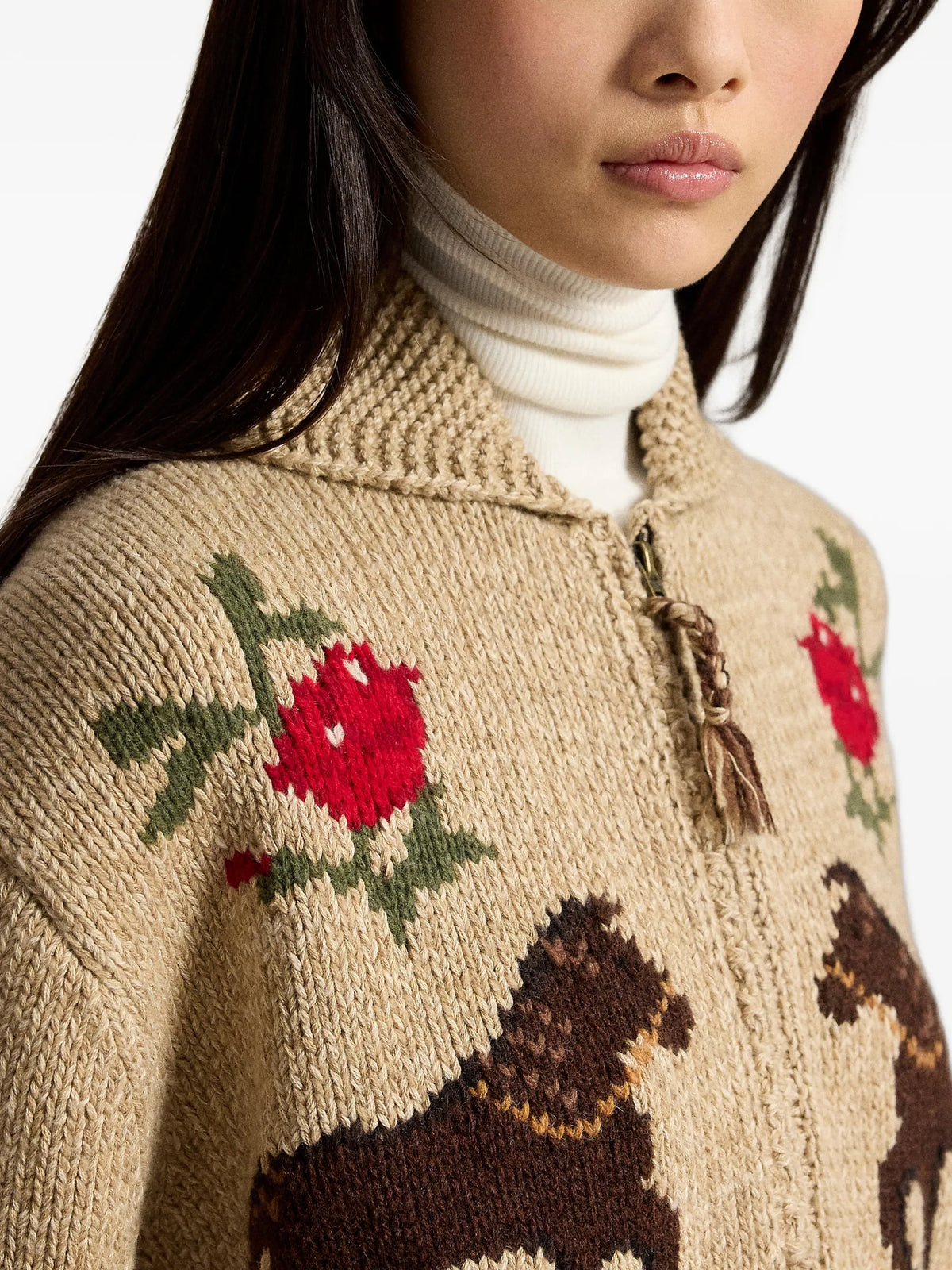 intarsia-knit shawl-collar cardigan
