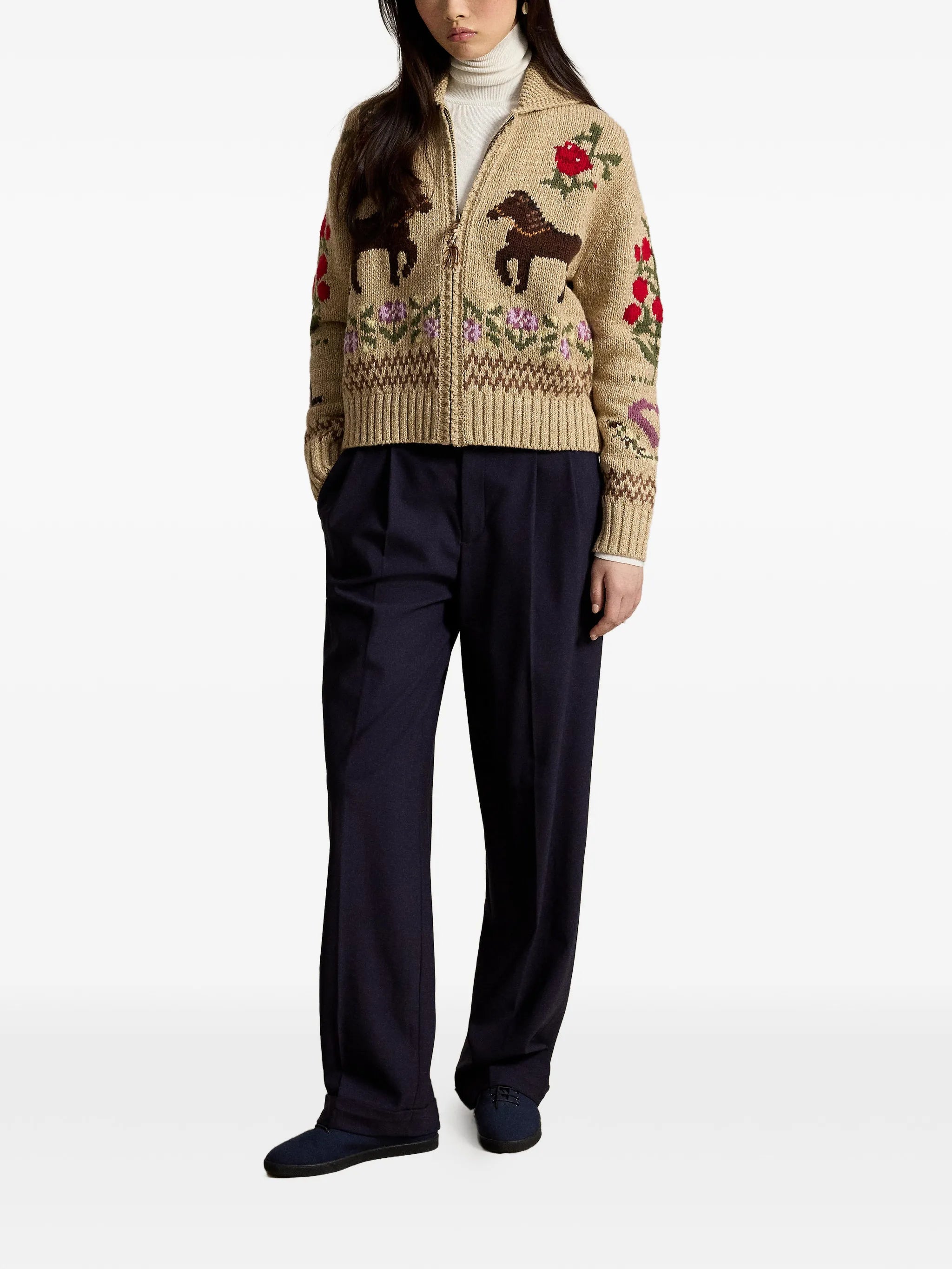 intarsia-knit shawl-collar cardigan