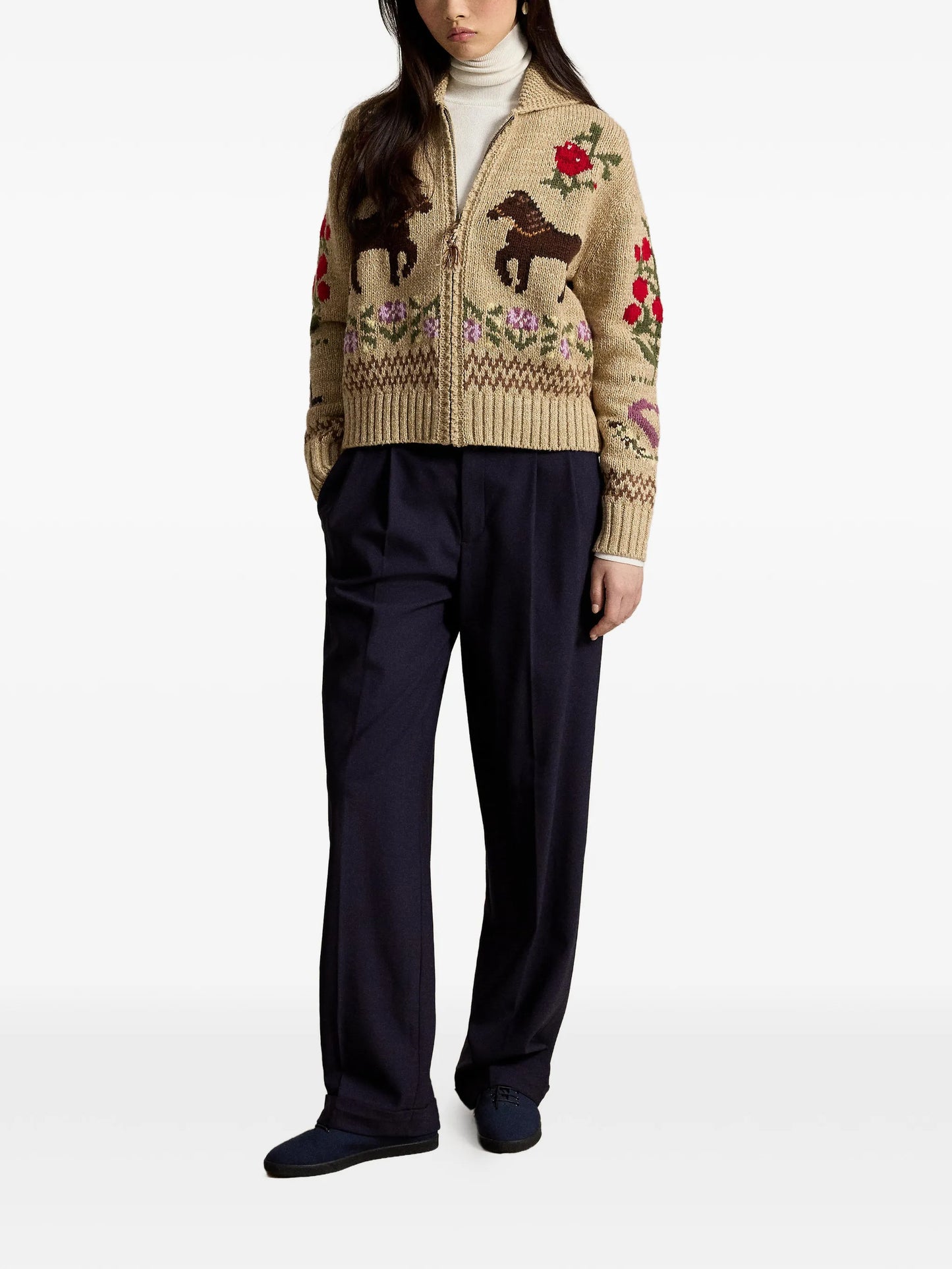 intarsia-knit shawl-collar cardigan