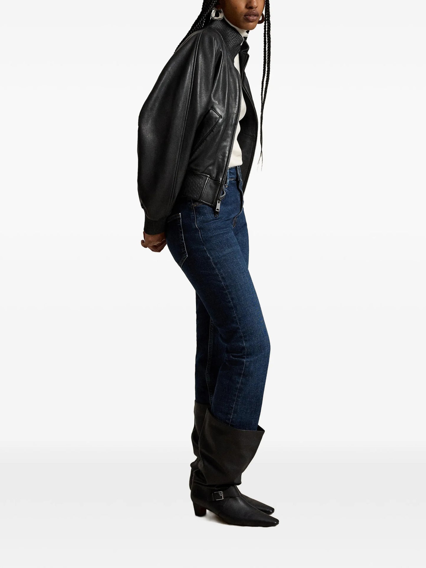 ribbed-trim leather jacket