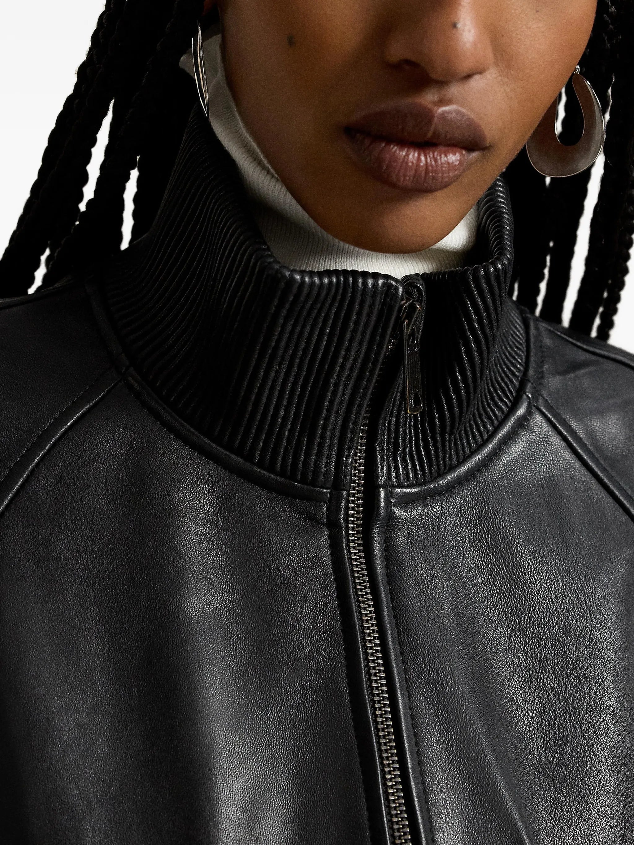 ribbed-trim leather jacket