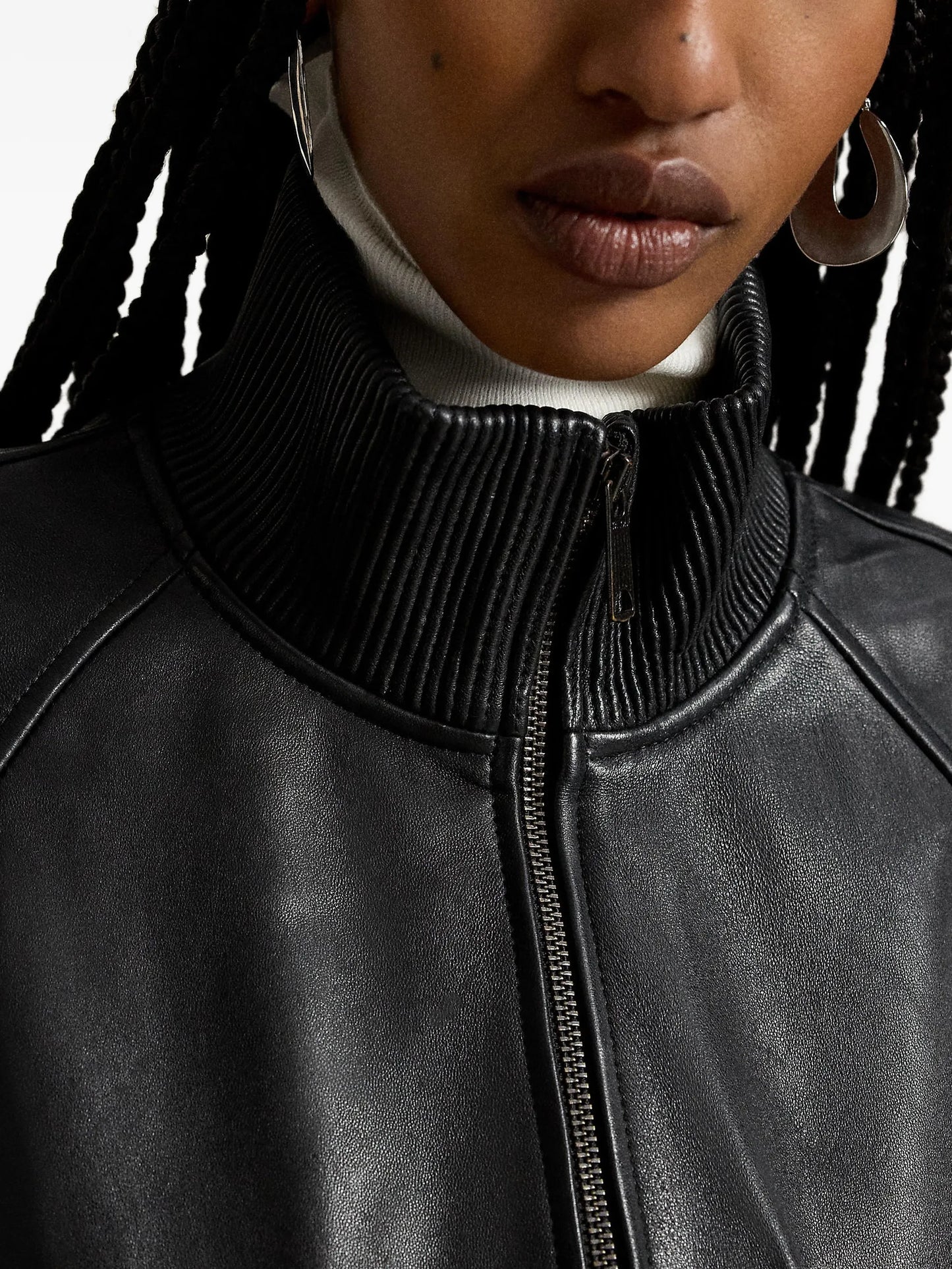 ribbed-trim leather jacket