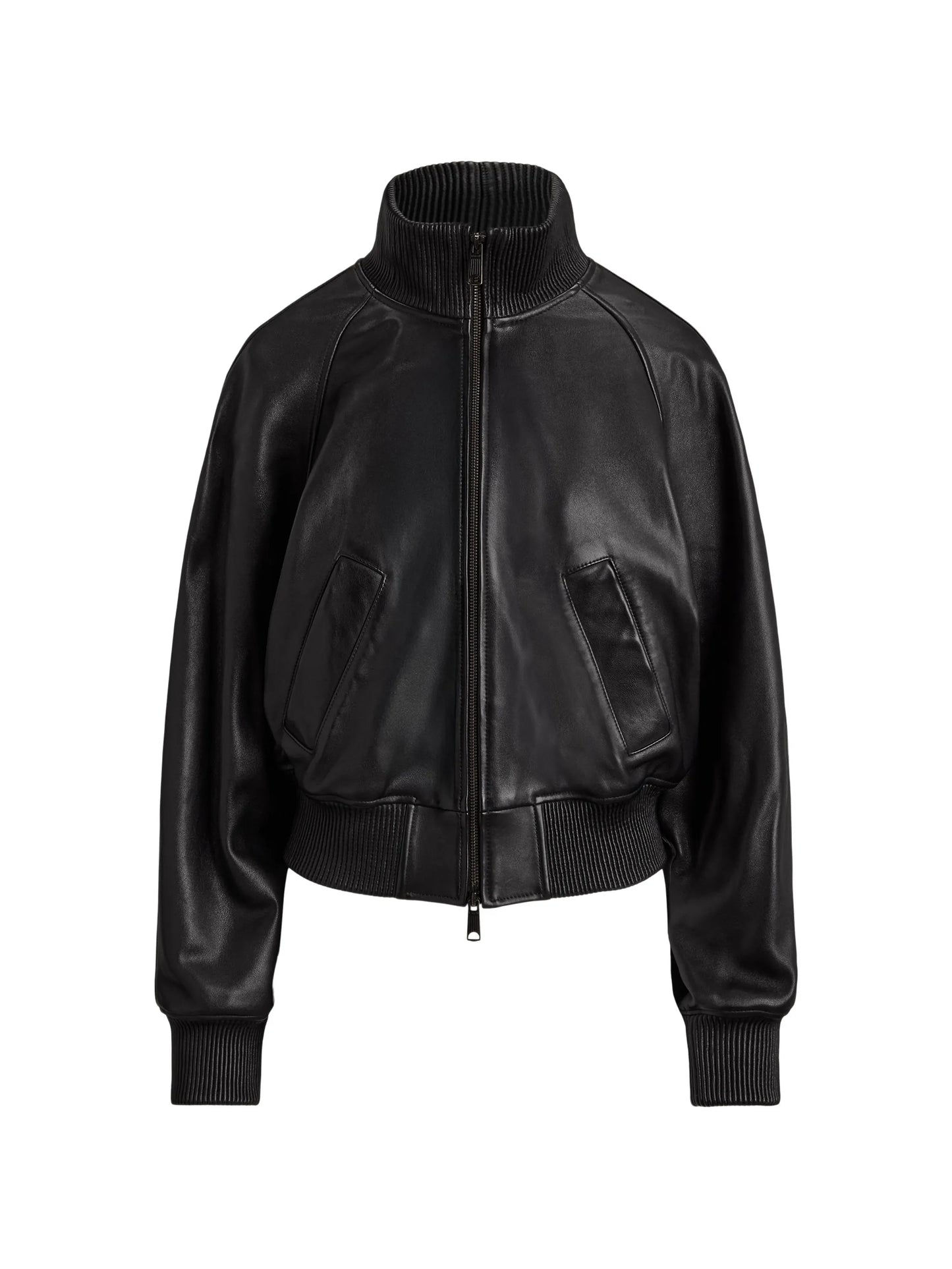 ribbed-trim leather jacket