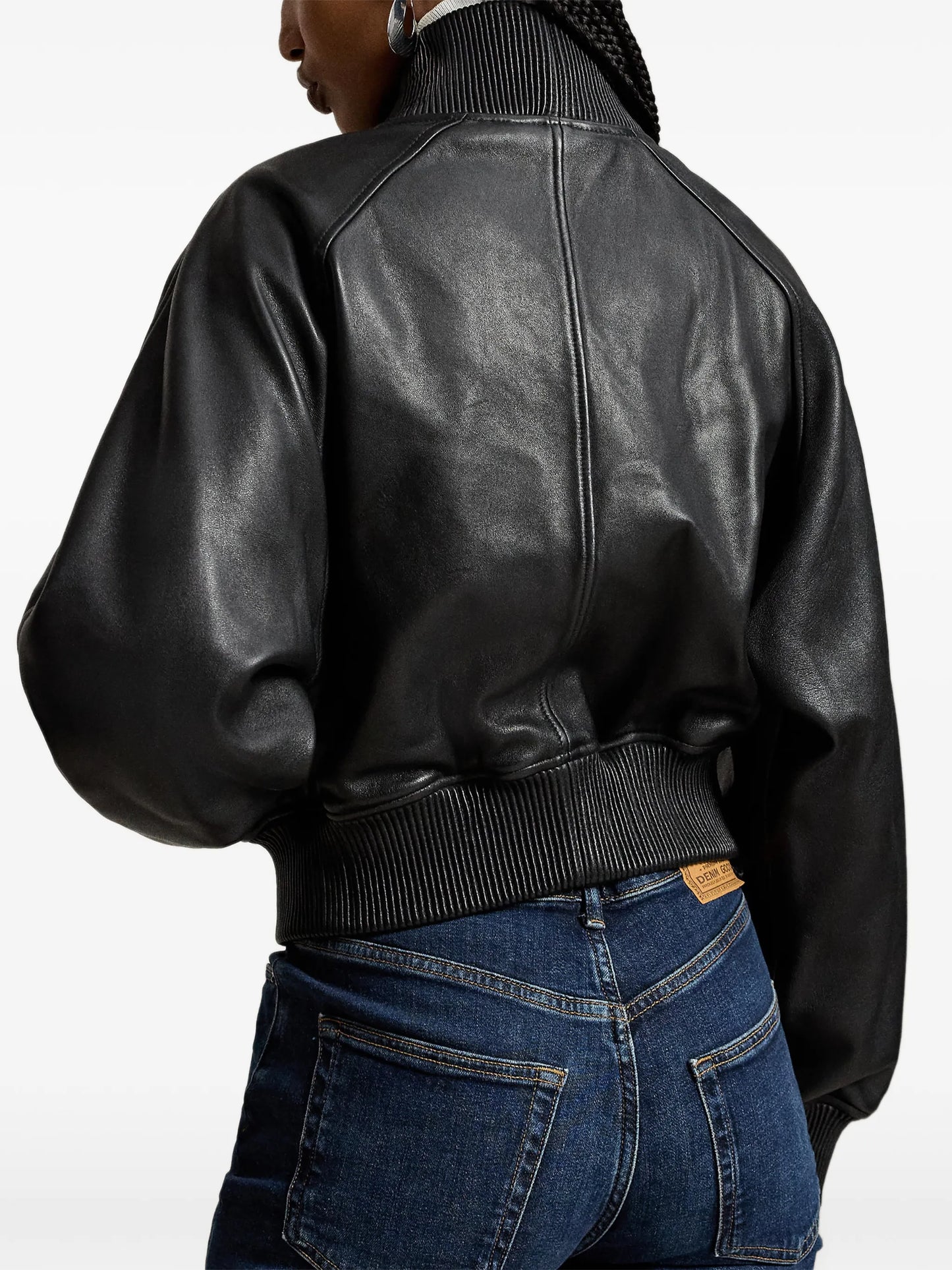 ribbed-trim leather jacket