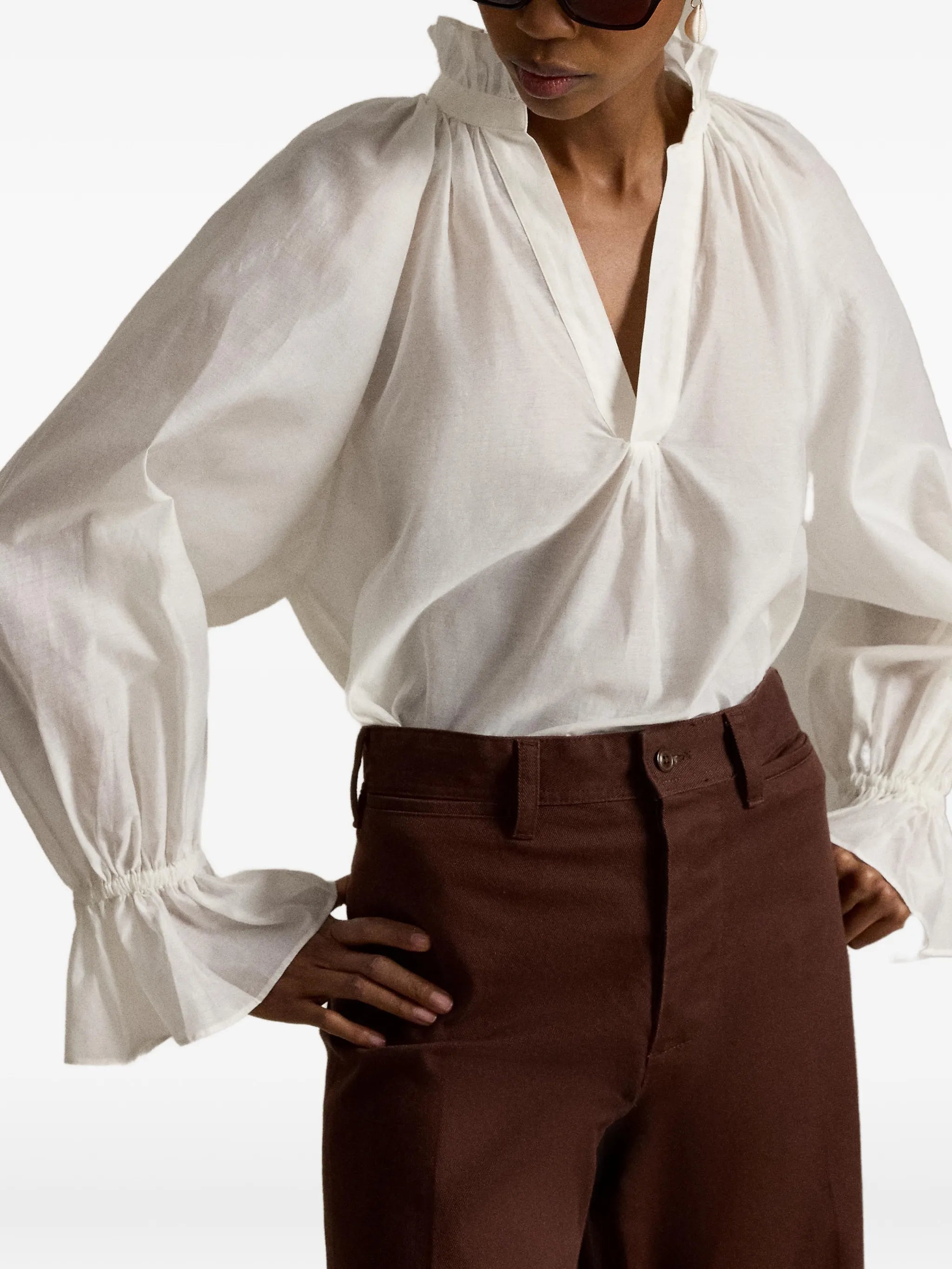 ruffled split-placket blouse