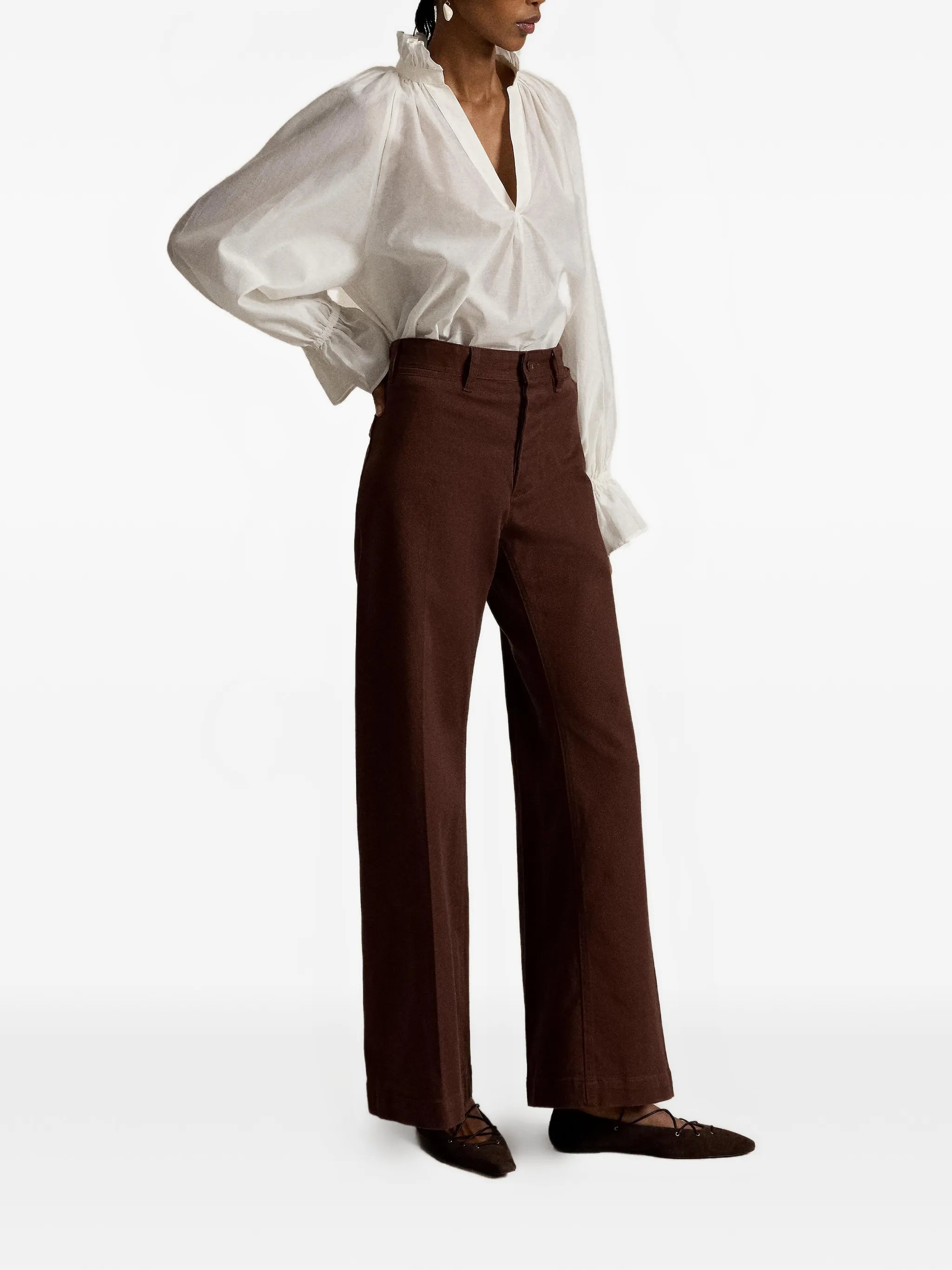 ruffled split-placket blouse