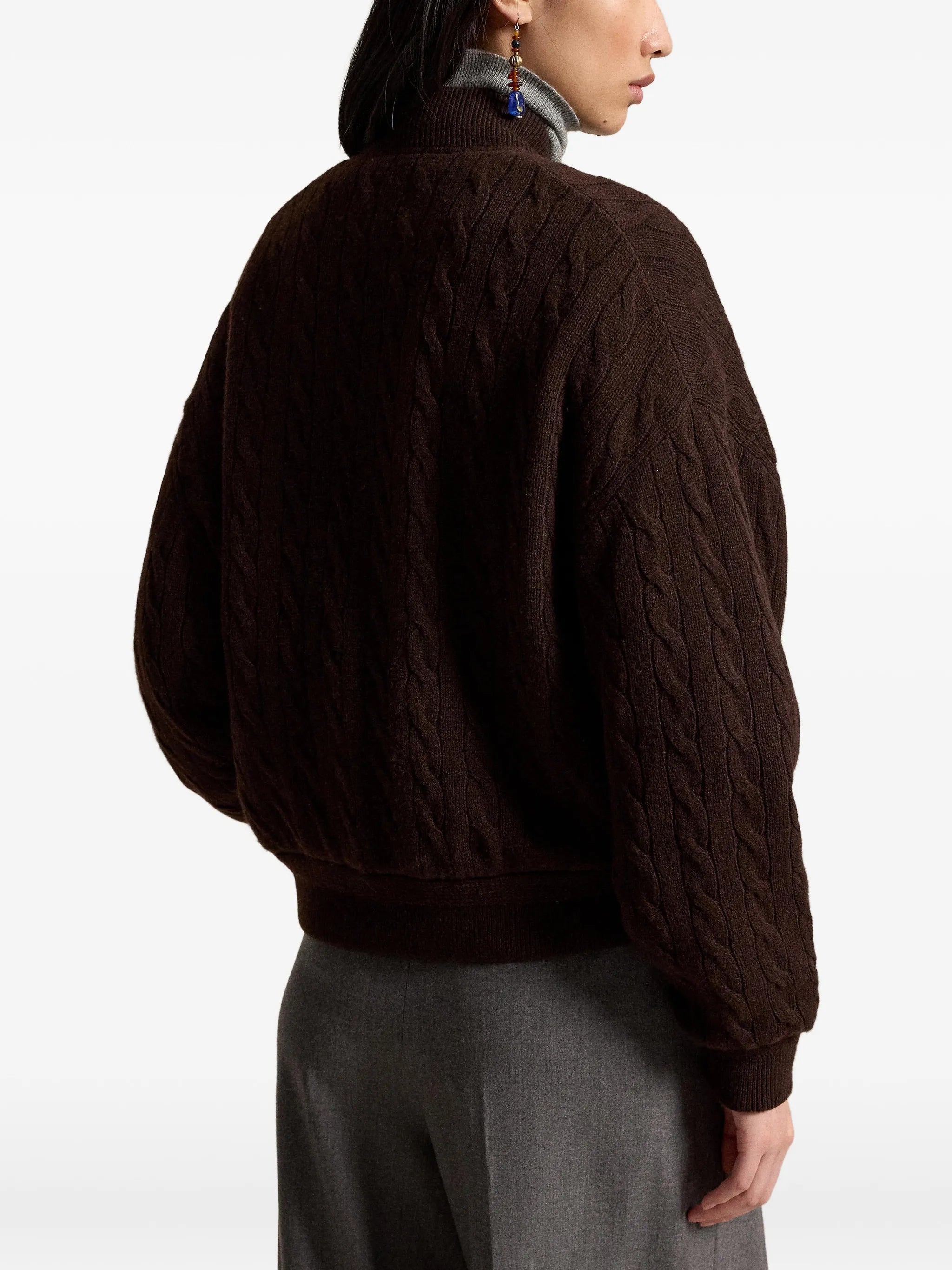 cable-knit wool-cashmere snapped jacket