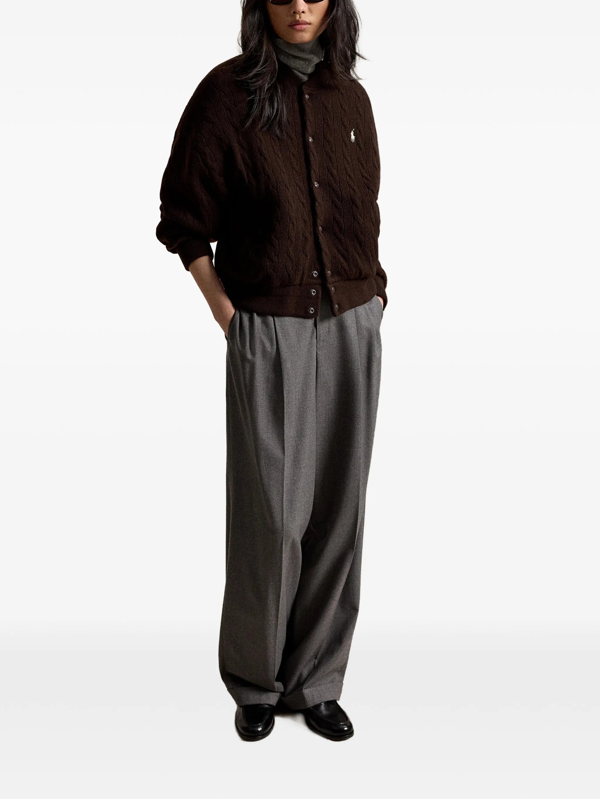 cable-knit wool-cashmere snapped jacket