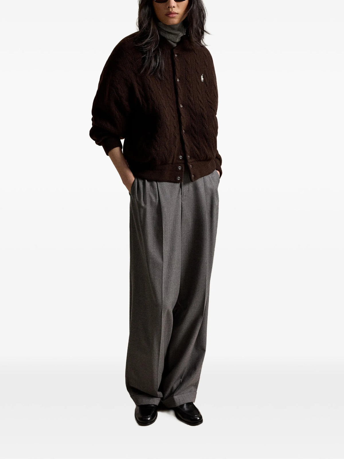 cable-knit wool-cashmere snapped jacket