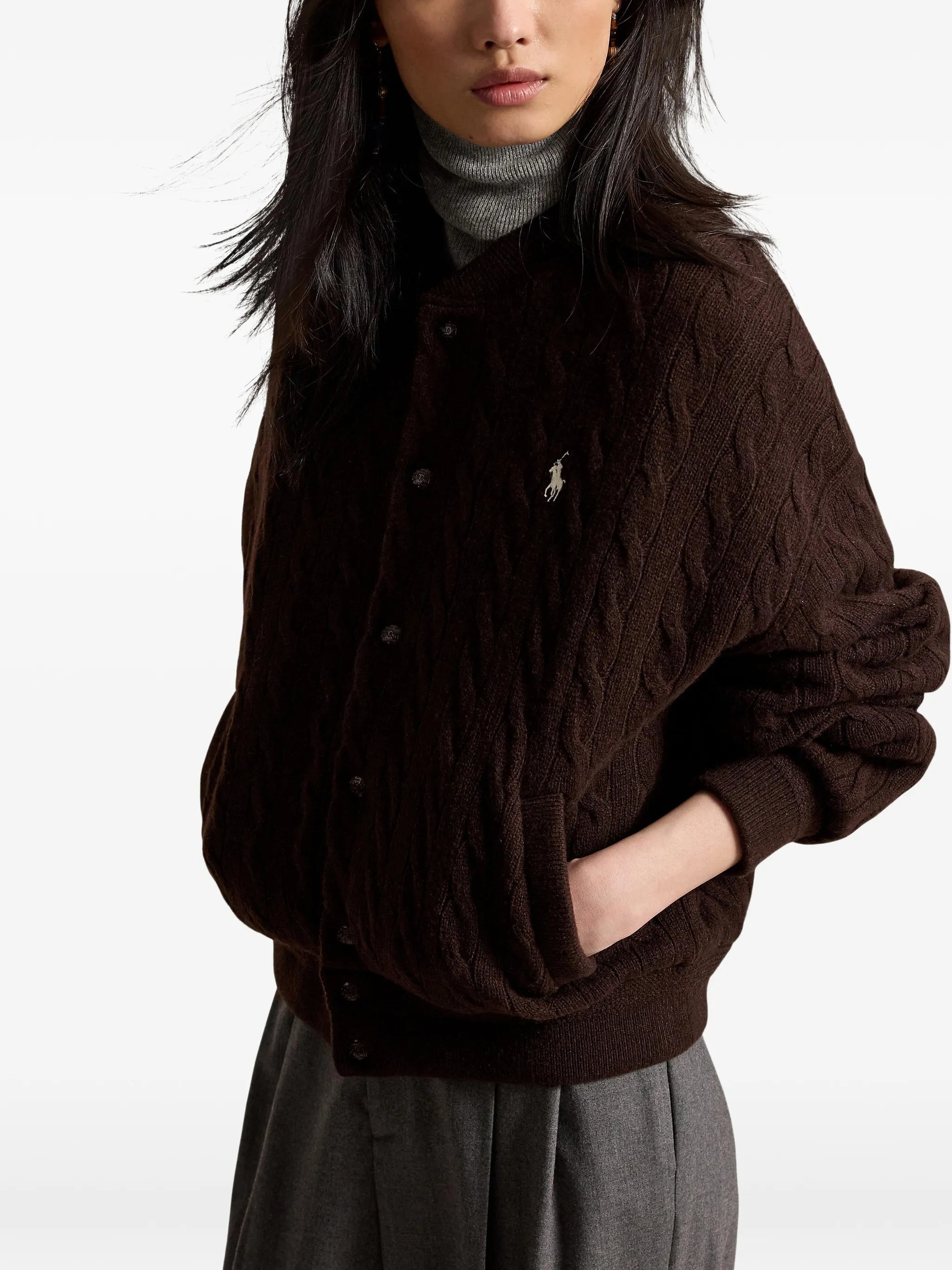 cable-knit wool-cashmere snapped jacket