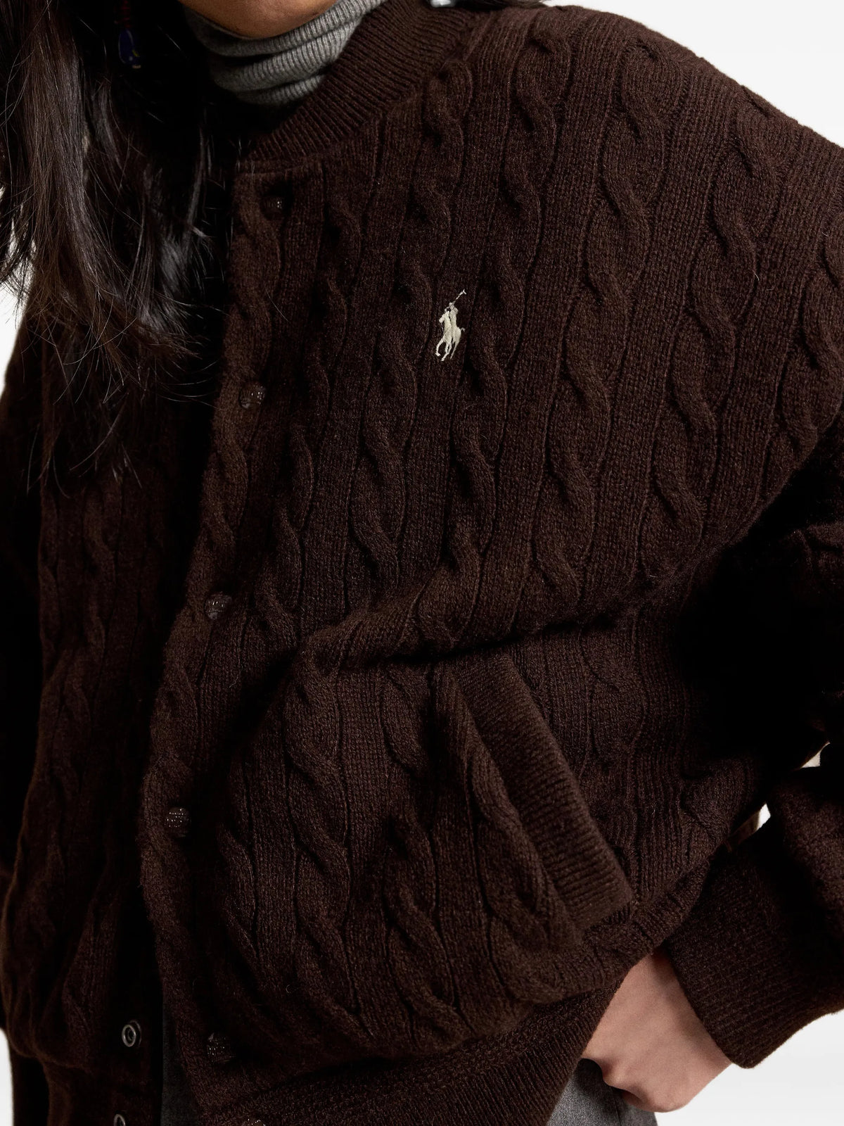 cable-knit wool-cashmere snapped jacket