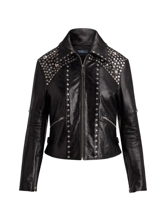 stud-embellished leather jacket