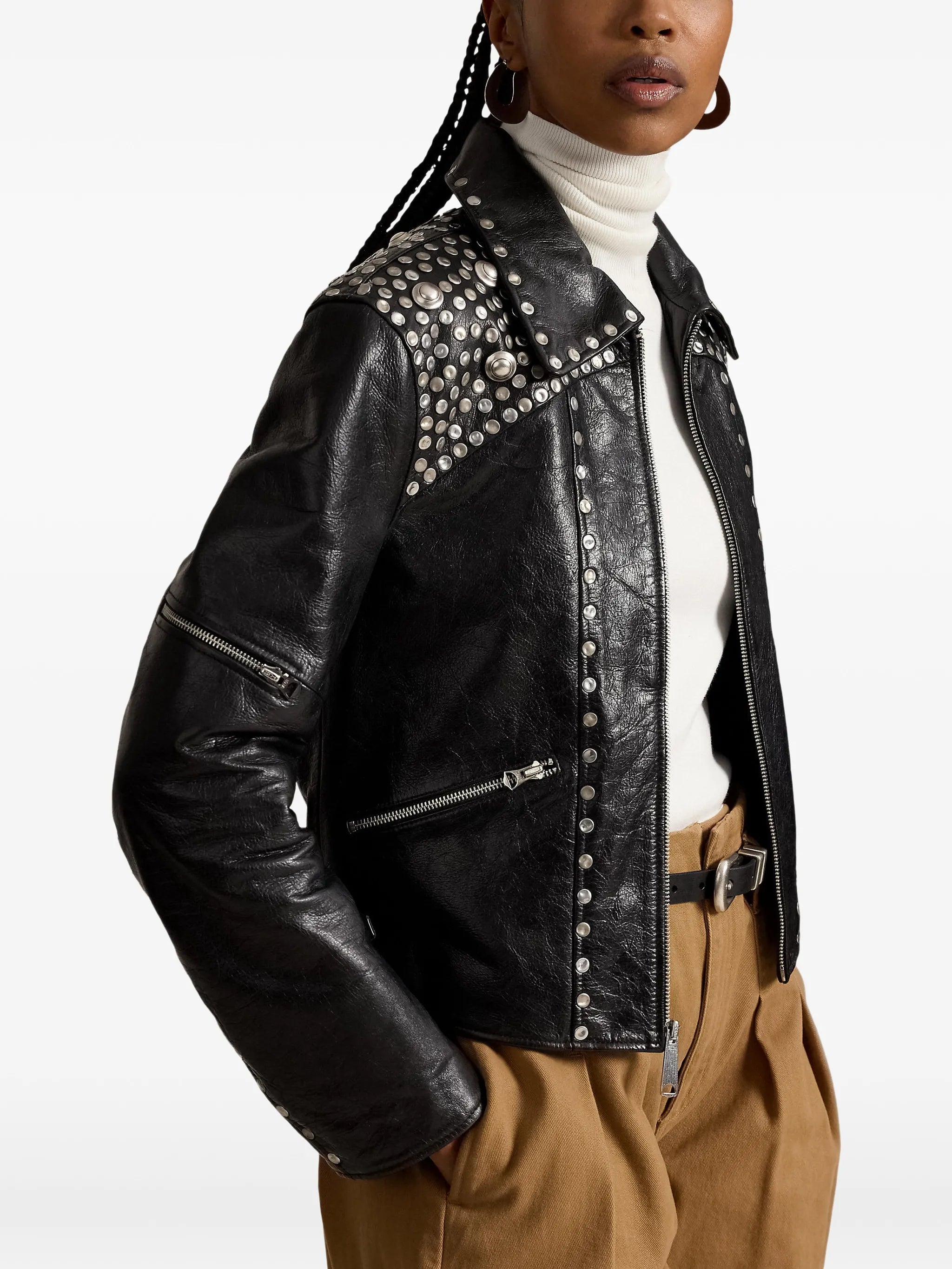 stud-embellished leather jacket