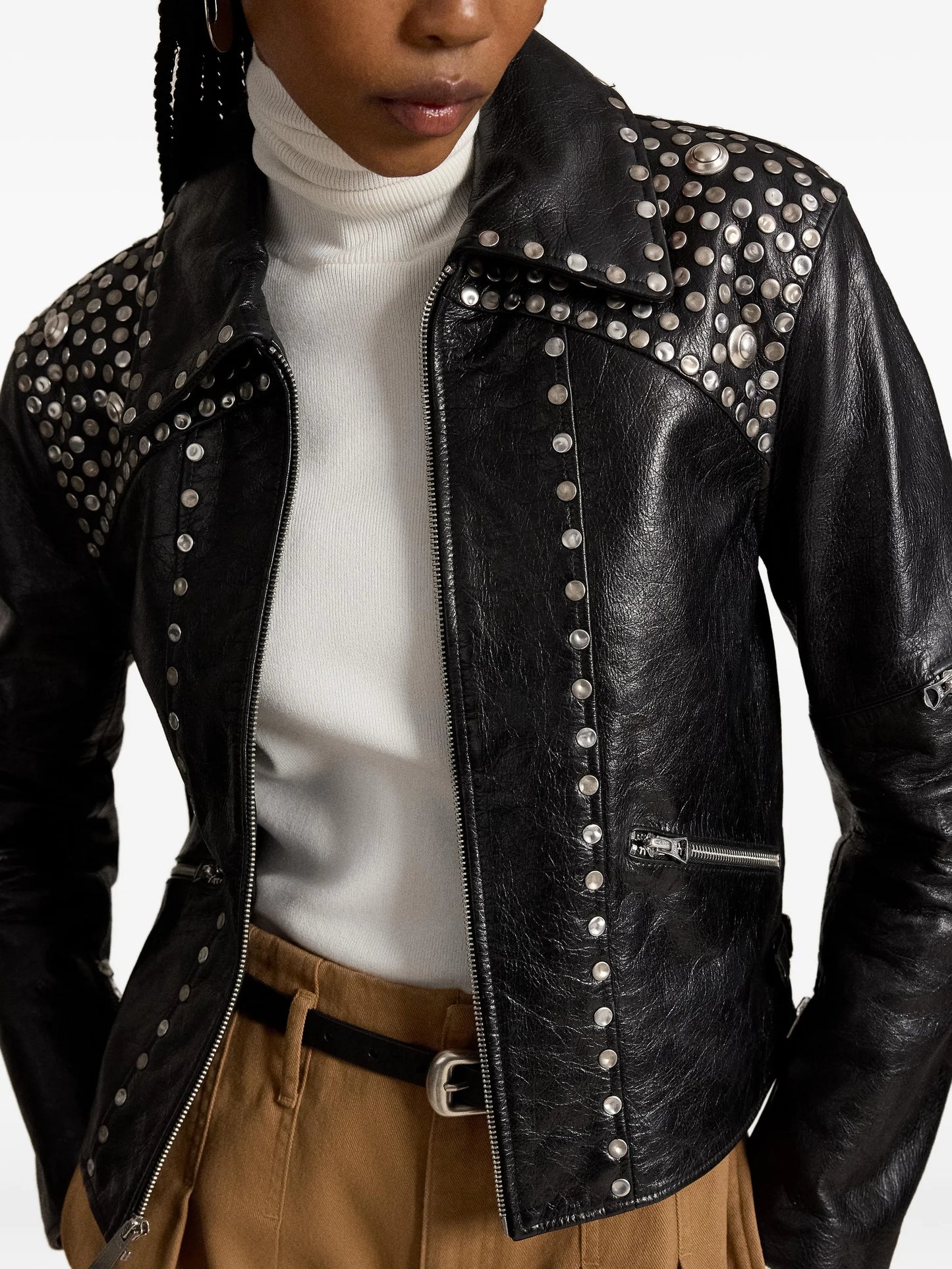 stud-embellished leather jacket