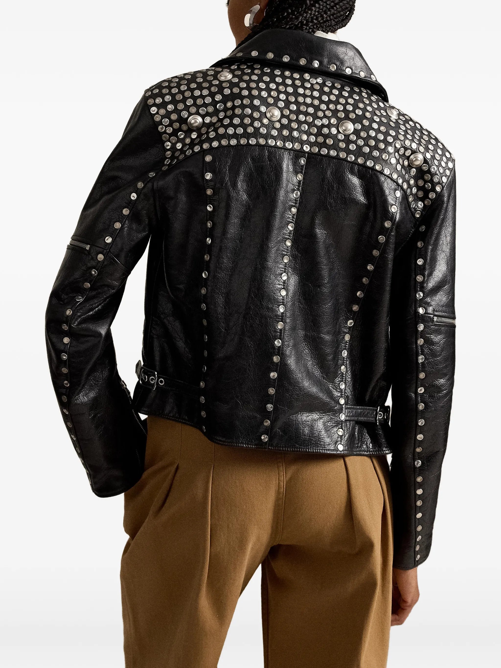 stud-embellished leather jacket