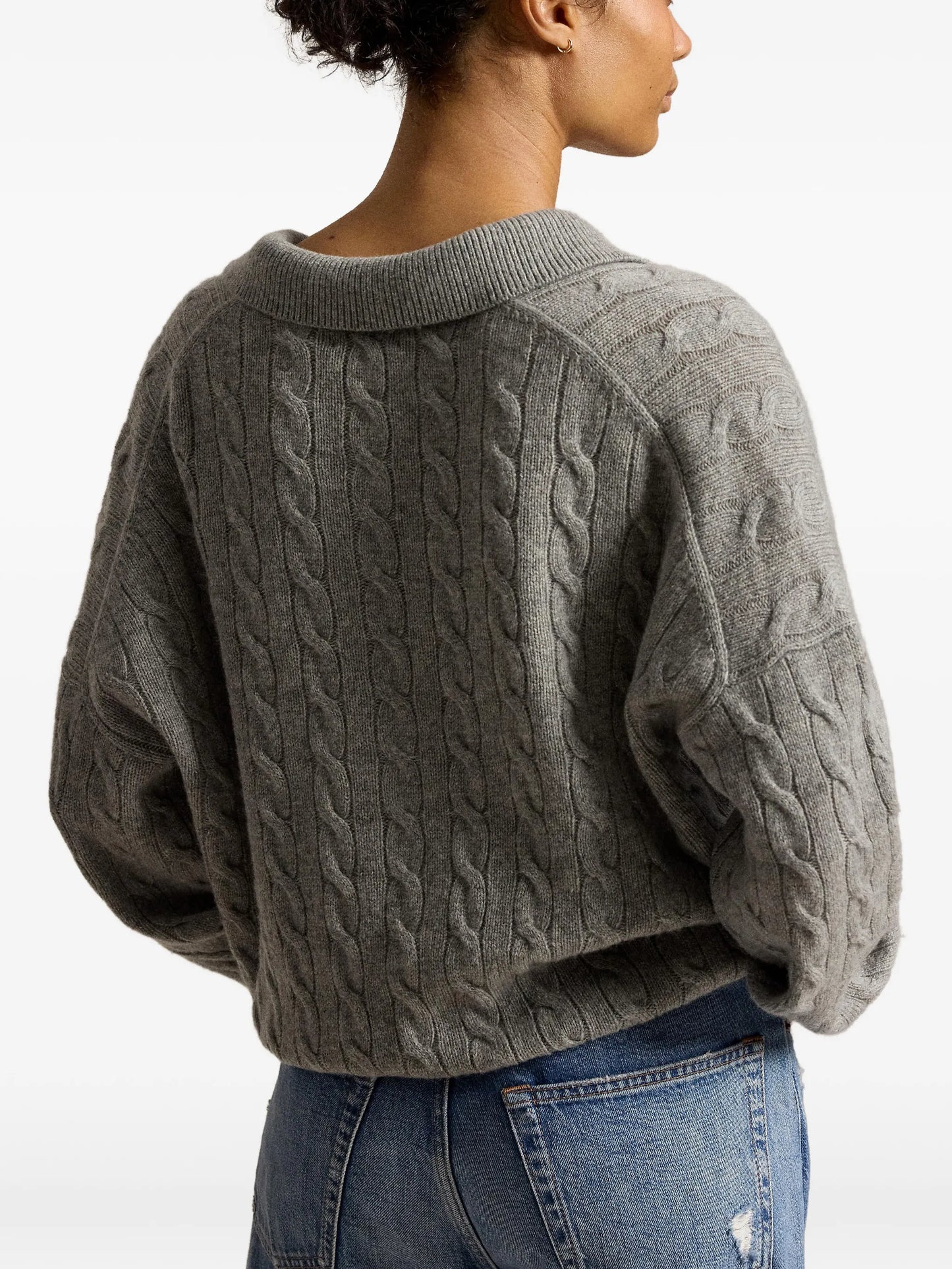 cable-knit polo-collar sweater