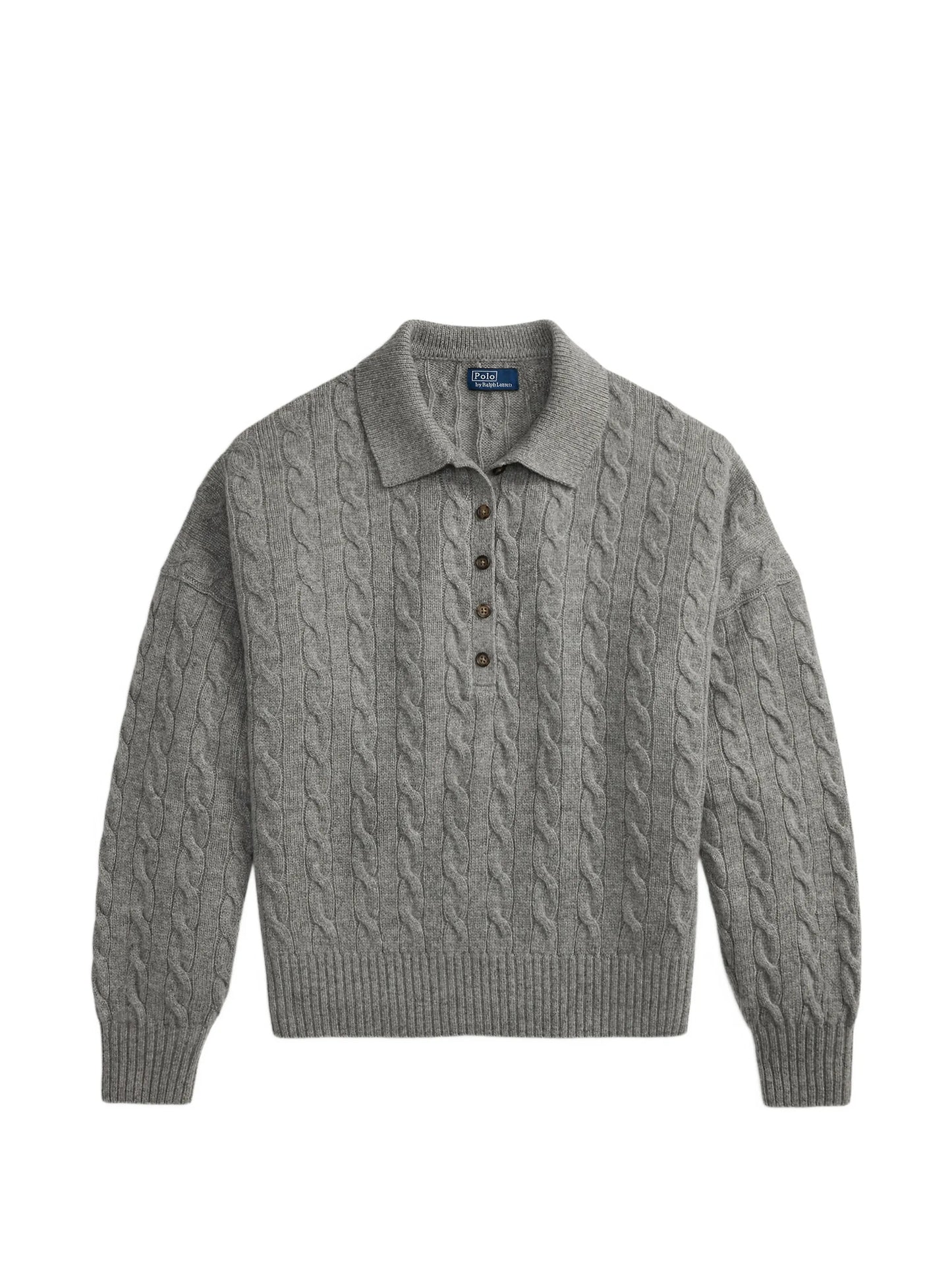 cable-knit polo-collar sweater