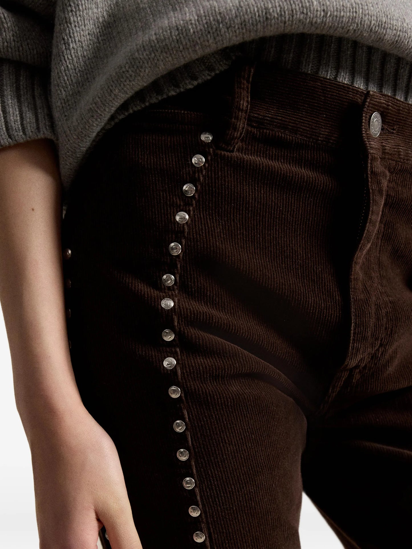 stud-embellished corduroy trousers