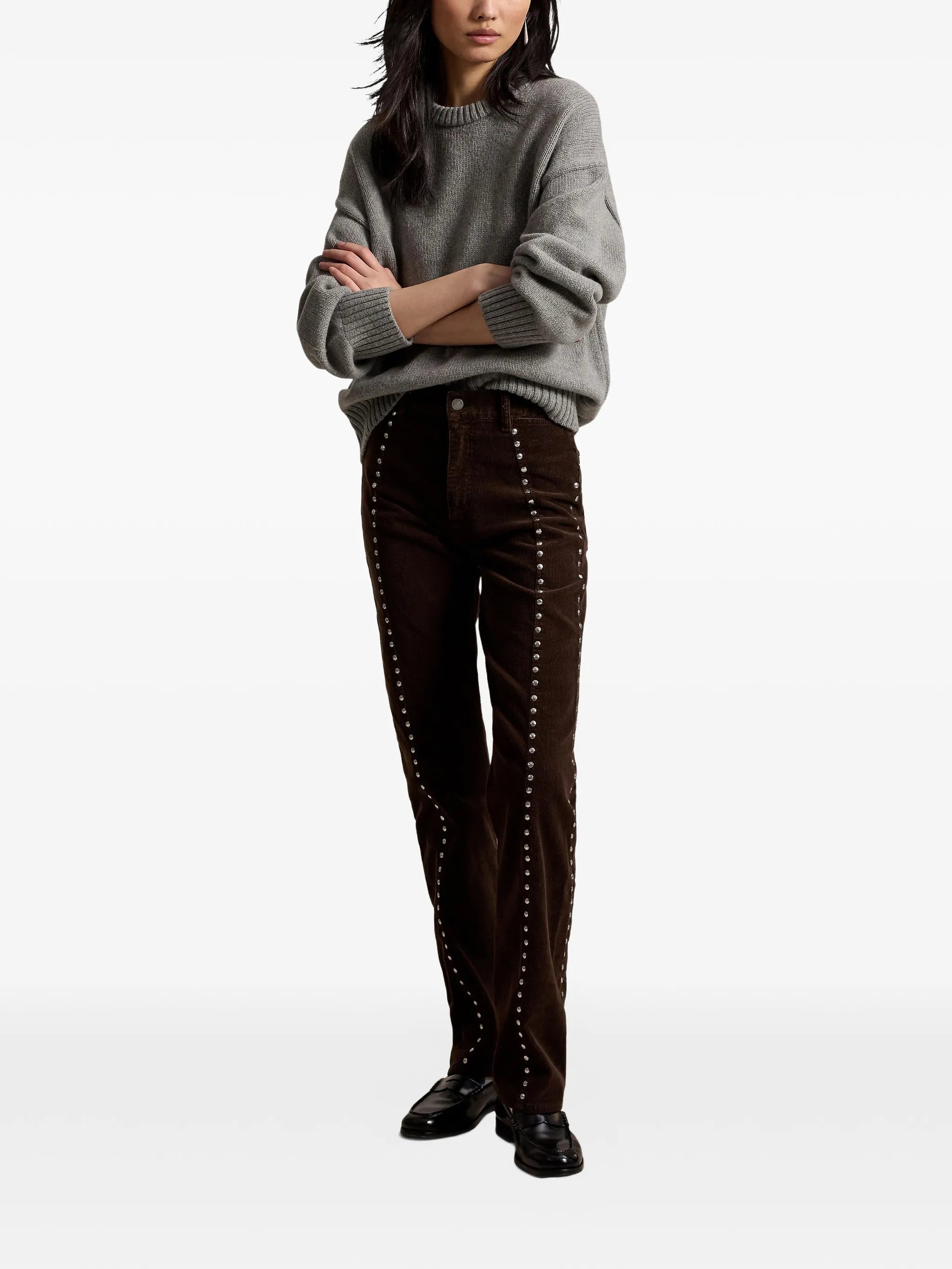 stud-embellished corduroy trousers