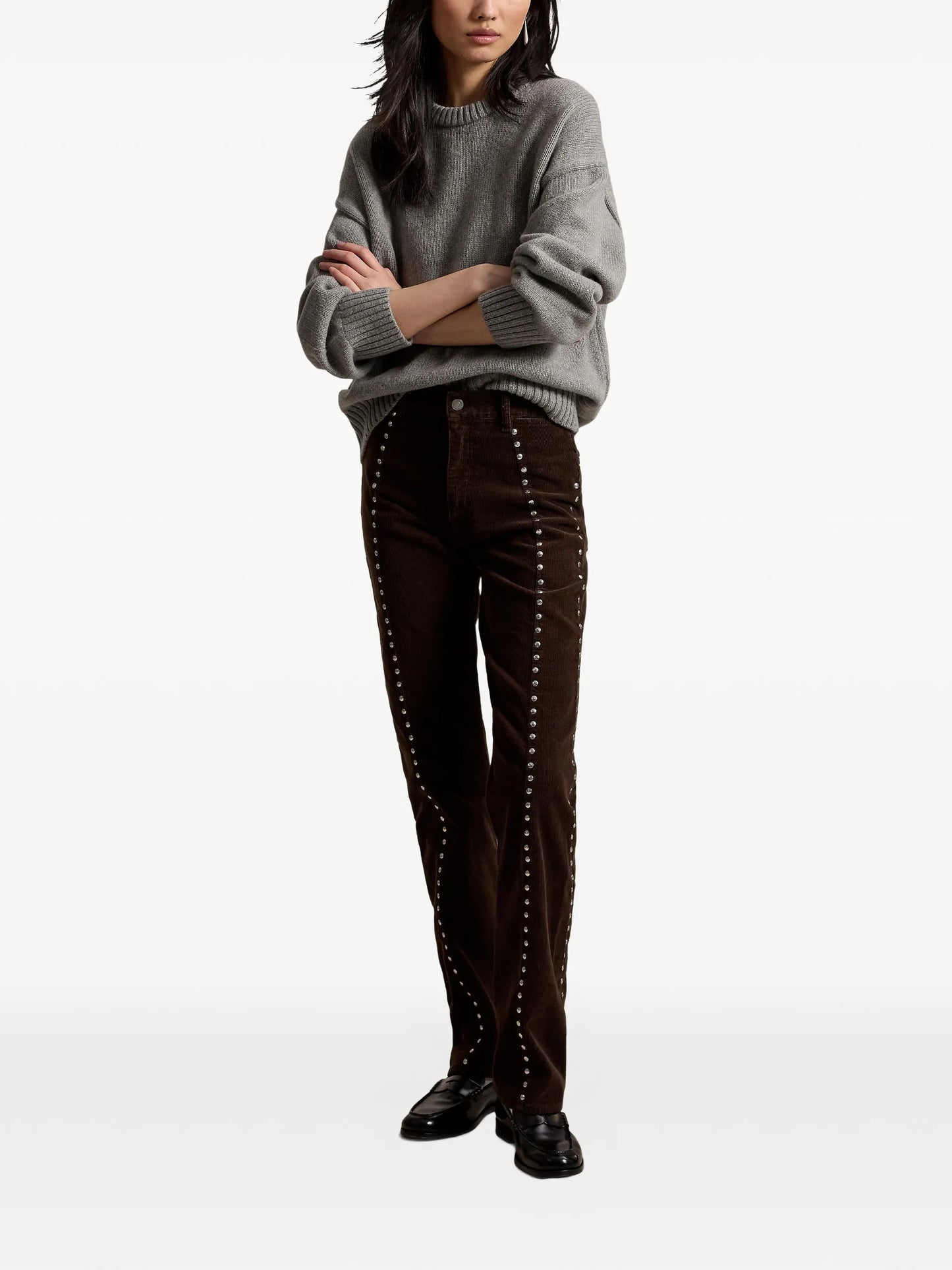 stud-embellished corduroy trousers