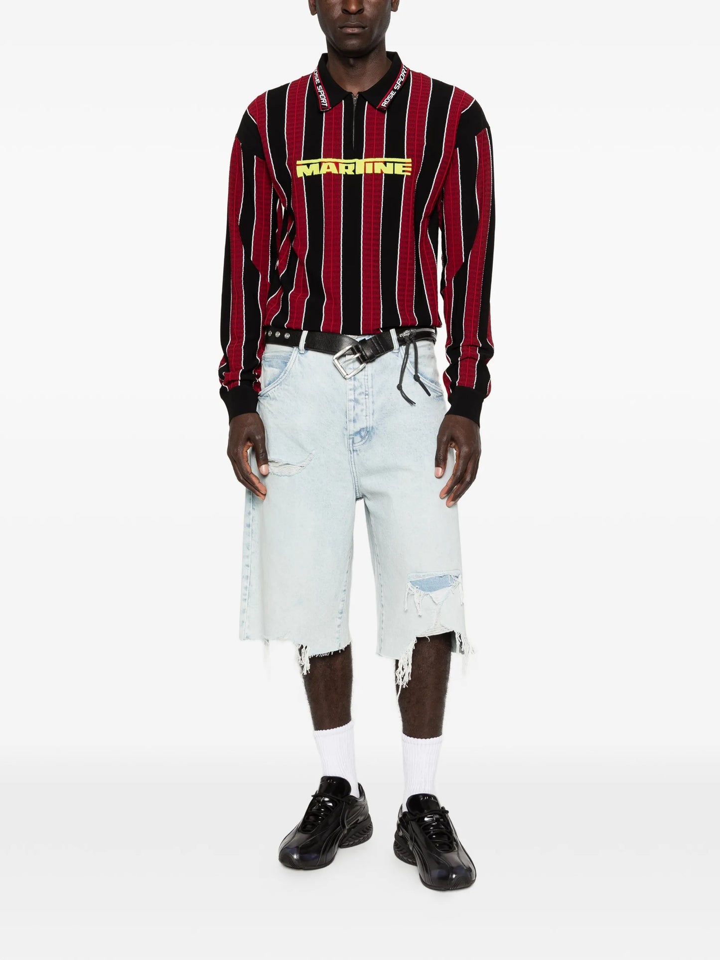striped zip polo shirt
