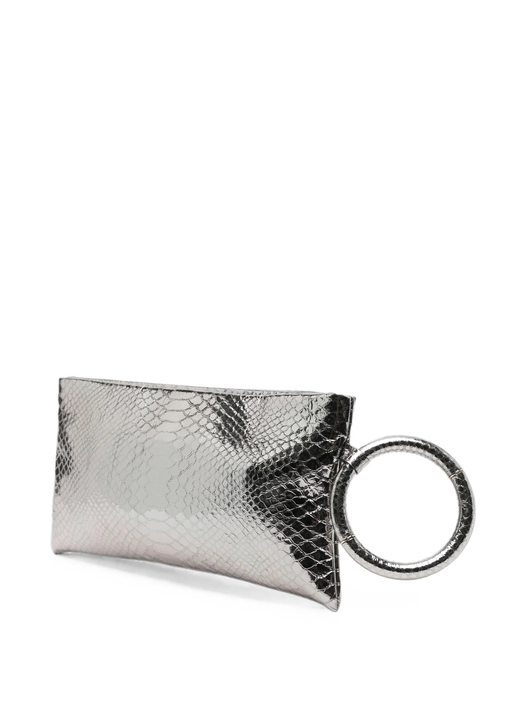 laminated snakeskin-effect clutch bag