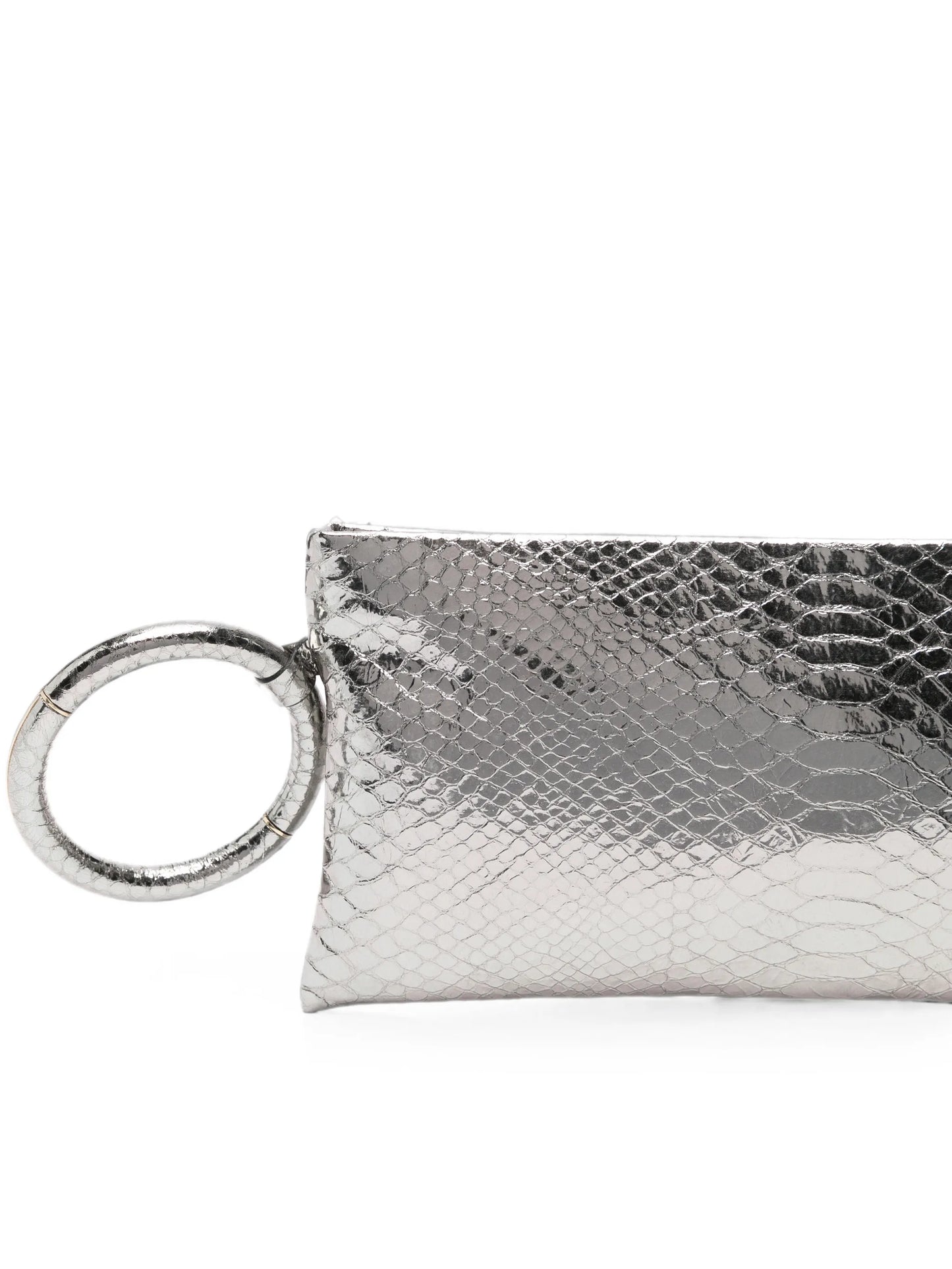 laminated snakeskin-effect clutch bag