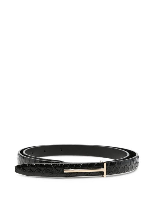 T-logo snakeskin-effect belt