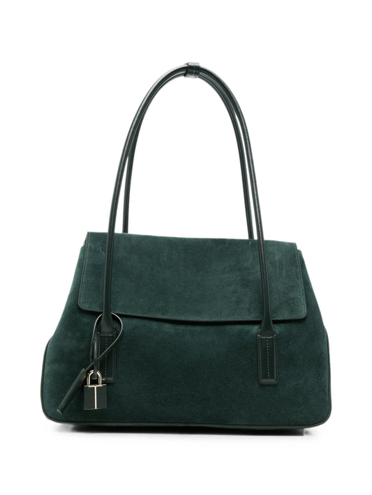 suede padlock-detail shoulder bag