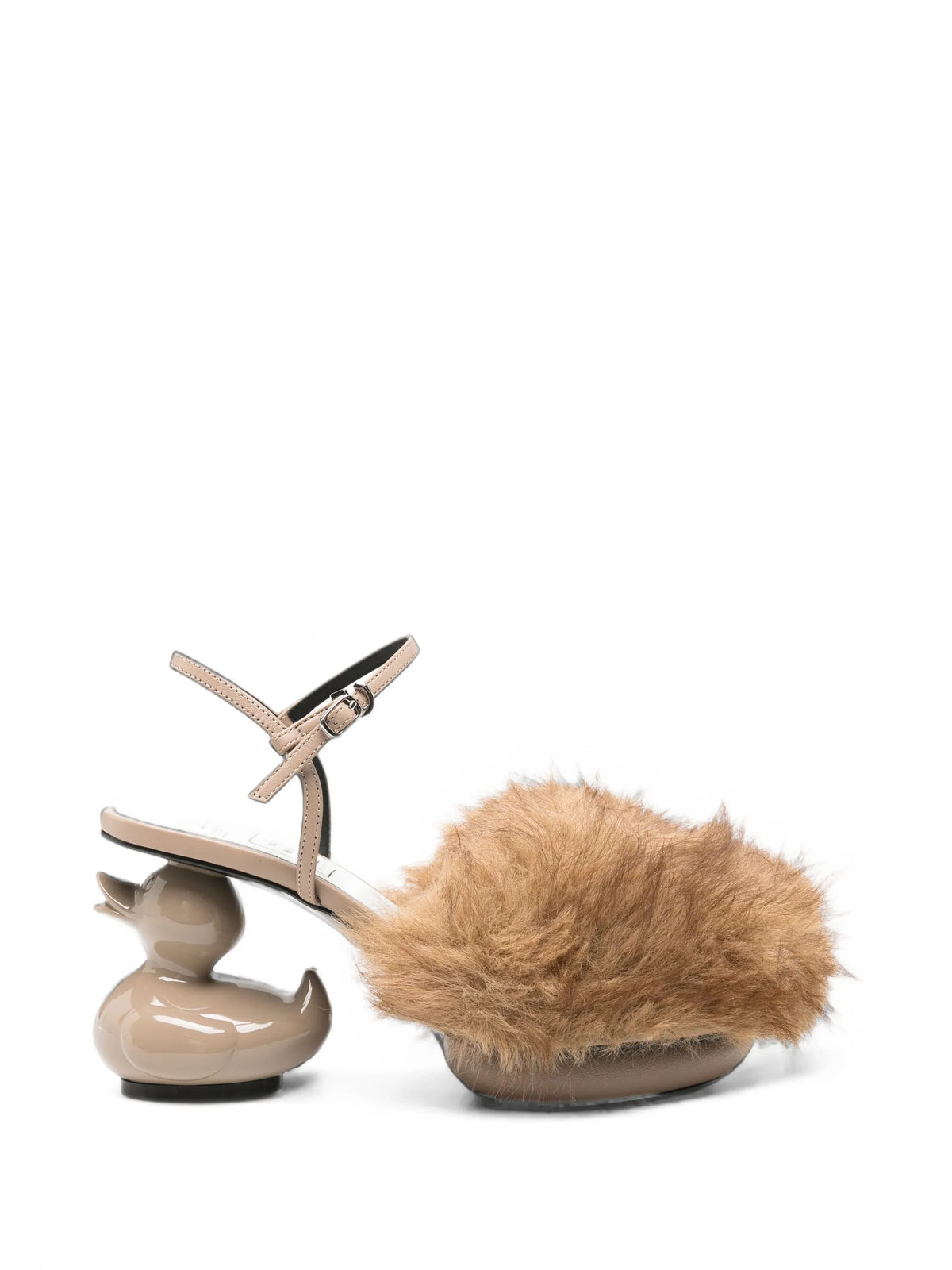 faux-fur duck-heel sandals