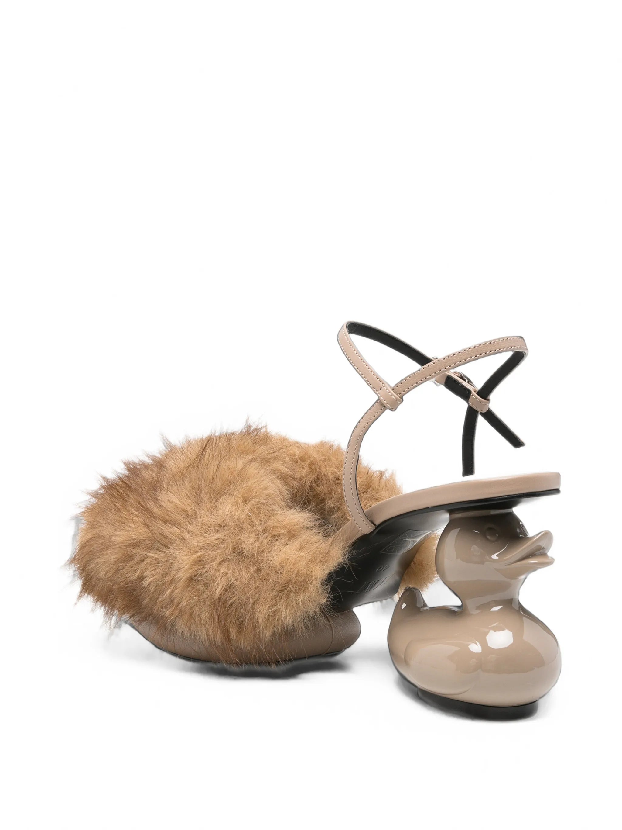 faux-fur duck-heel sandals