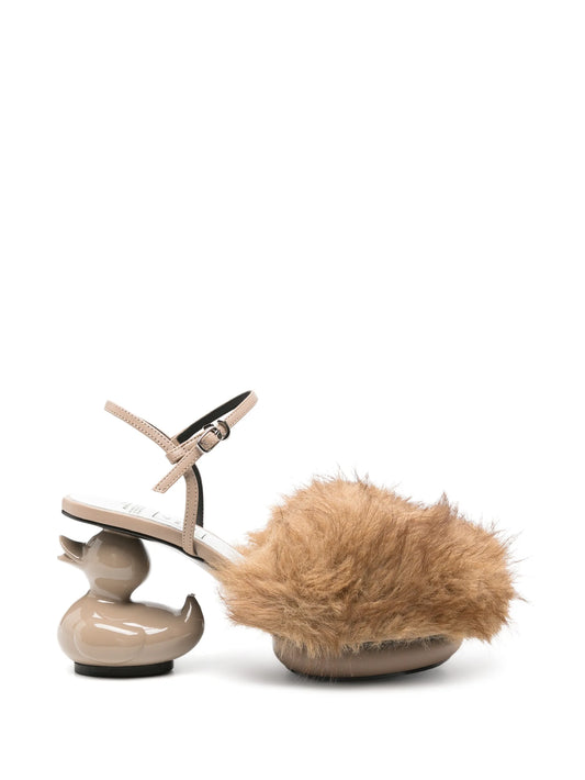faux-fur duck-heel sandals