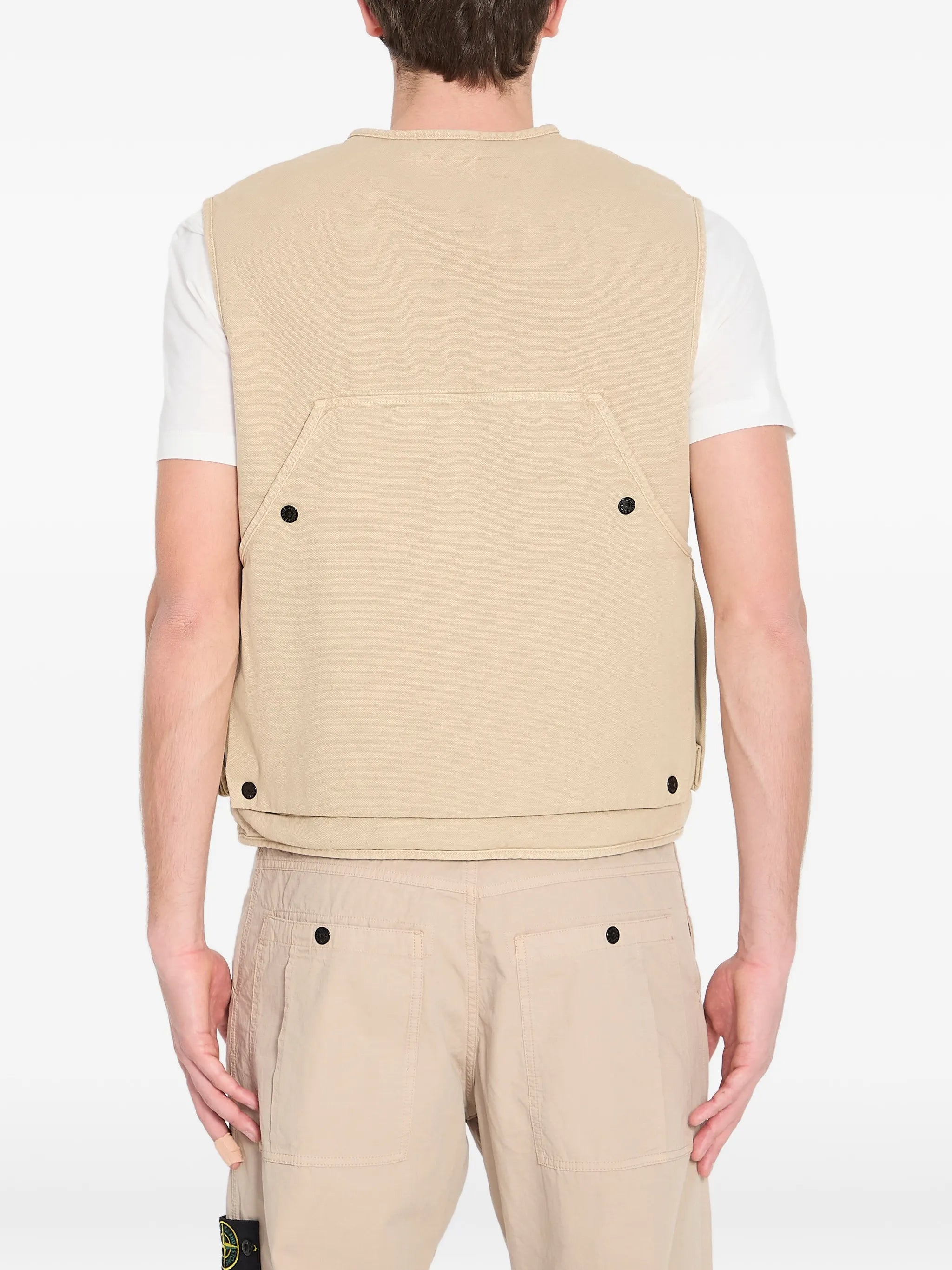 6100007 organic panama cotton 'old' effect loose-fit vest with multiple pockets