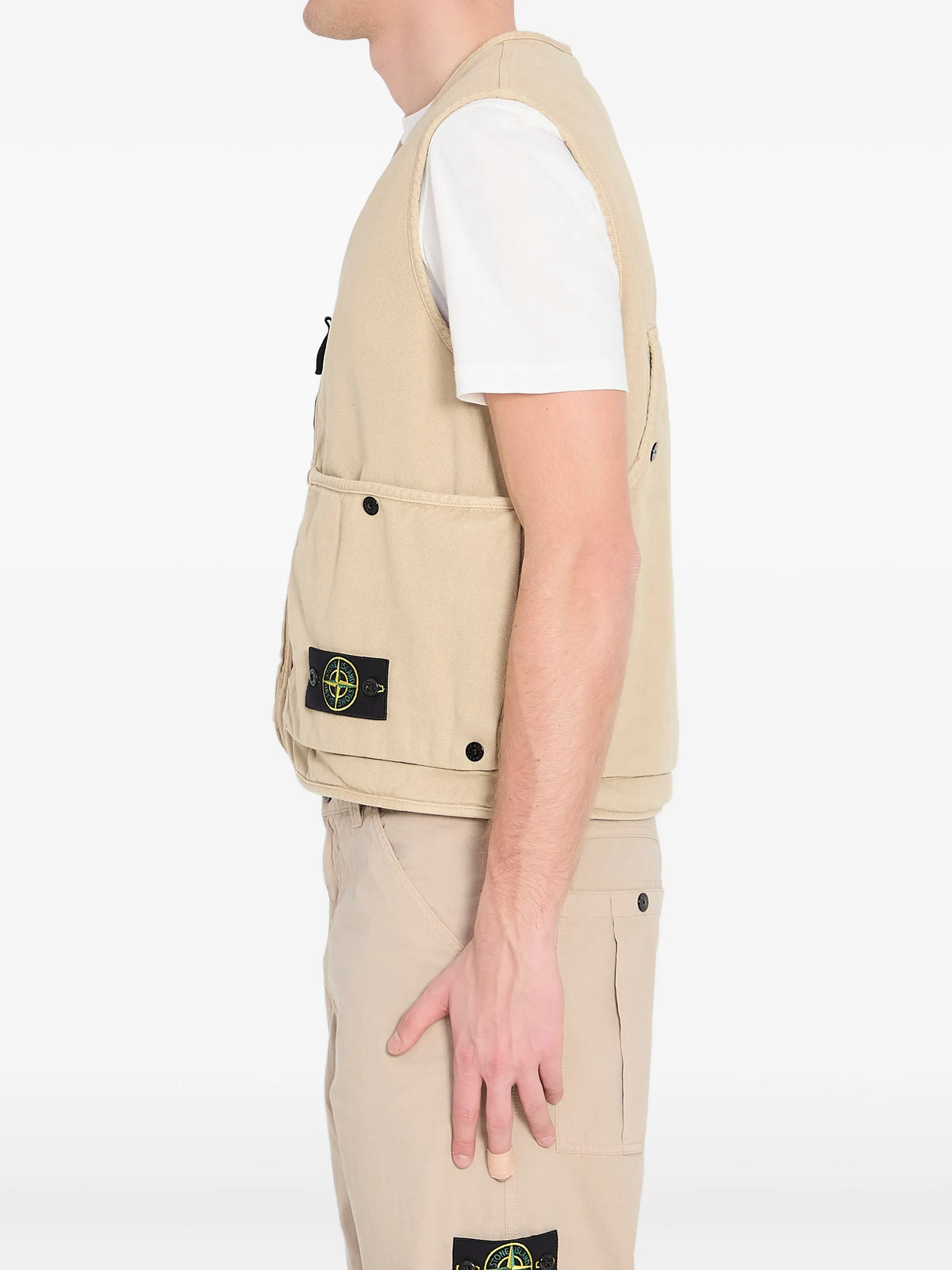6100007 organic panama cotton 'old' effect loose-fit vest with multiple pockets