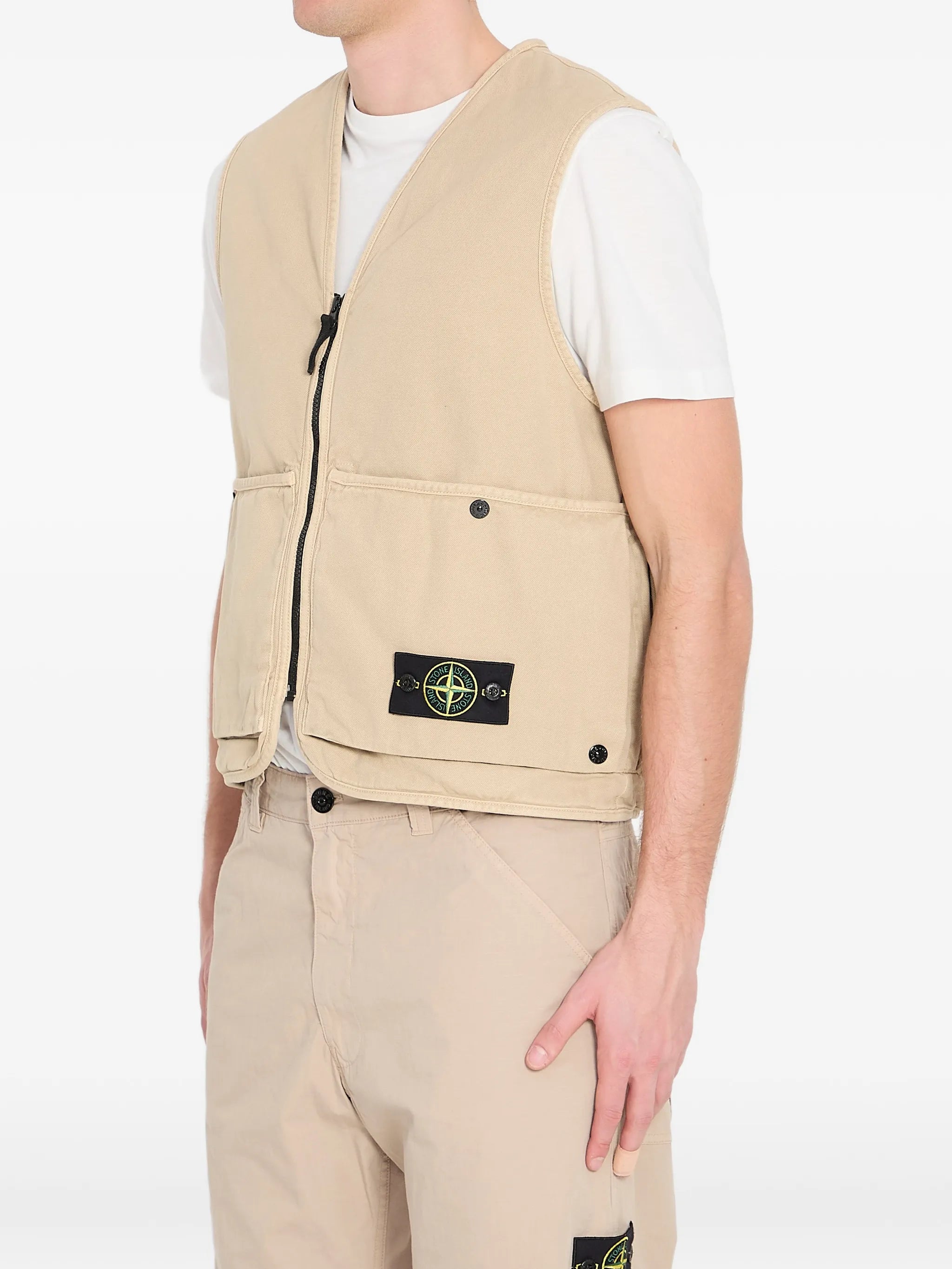6100007 organic panama cotton 'old' effect loose-fit vest with multiple pockets