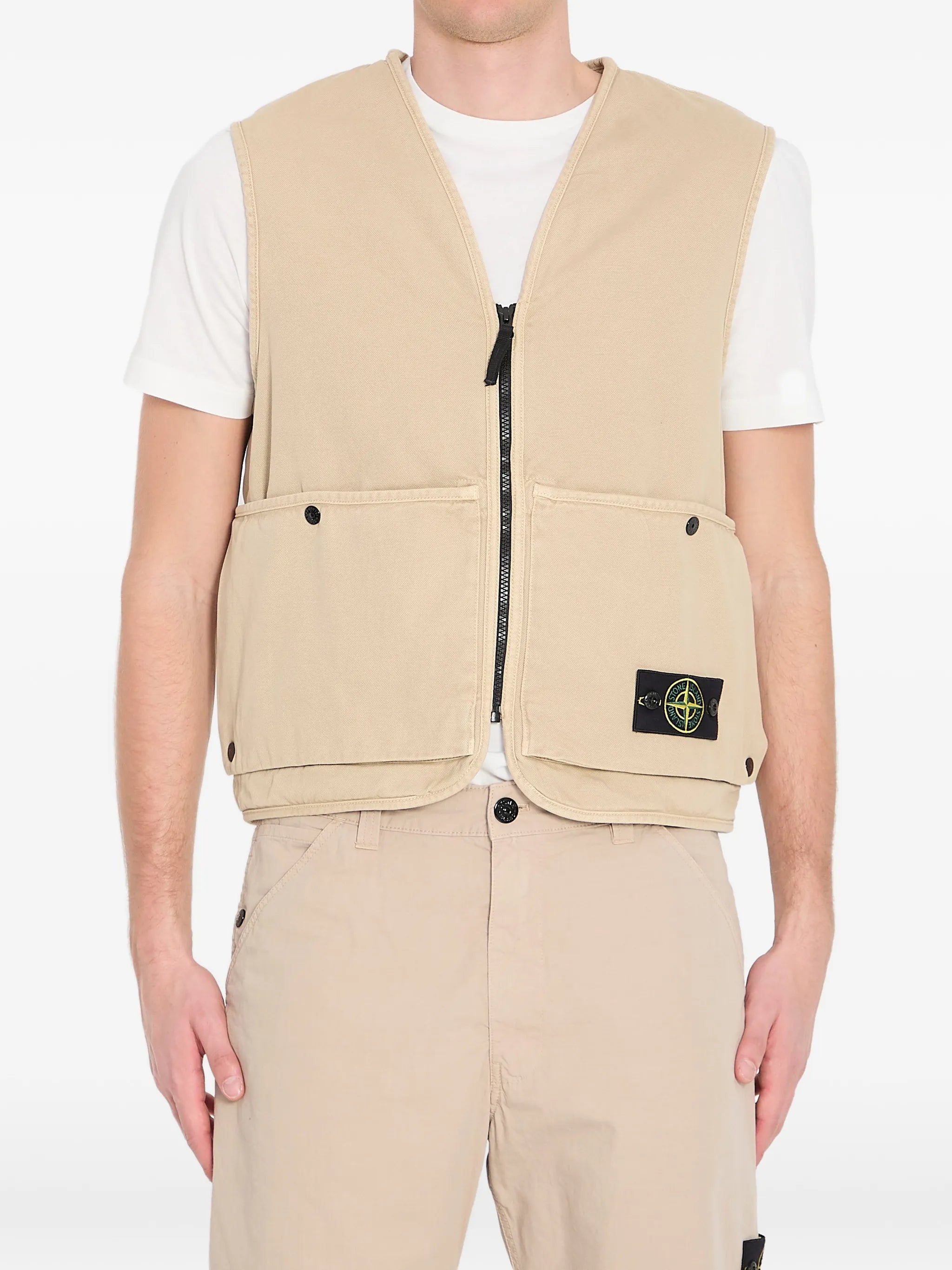 6100007 organic panama cotton 'old' effect loose-fit vest with multiple pockets