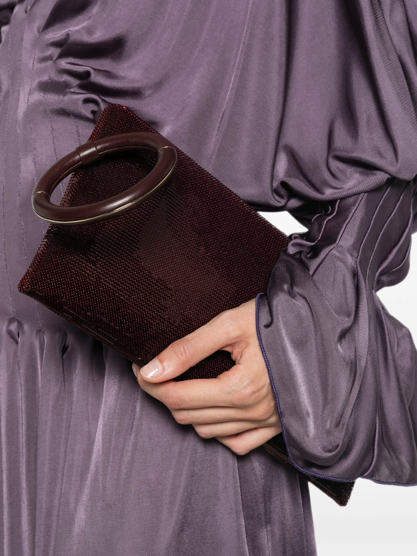 sequin-embellished leather-trim clutch bag