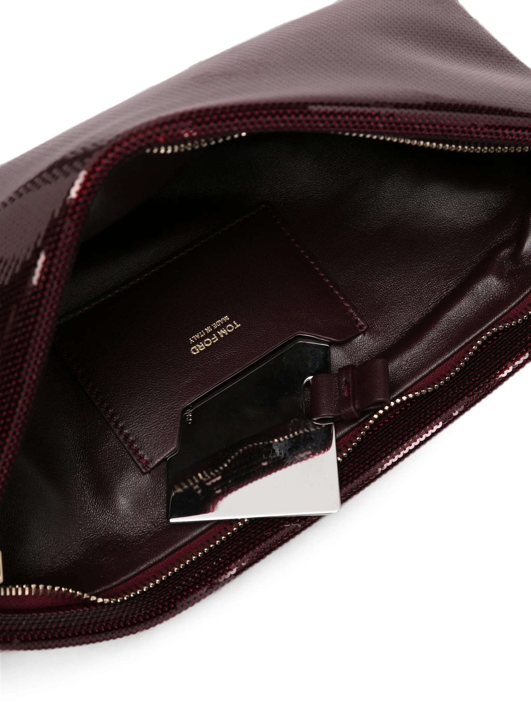 sequin-embellished leather-trim clutch bag