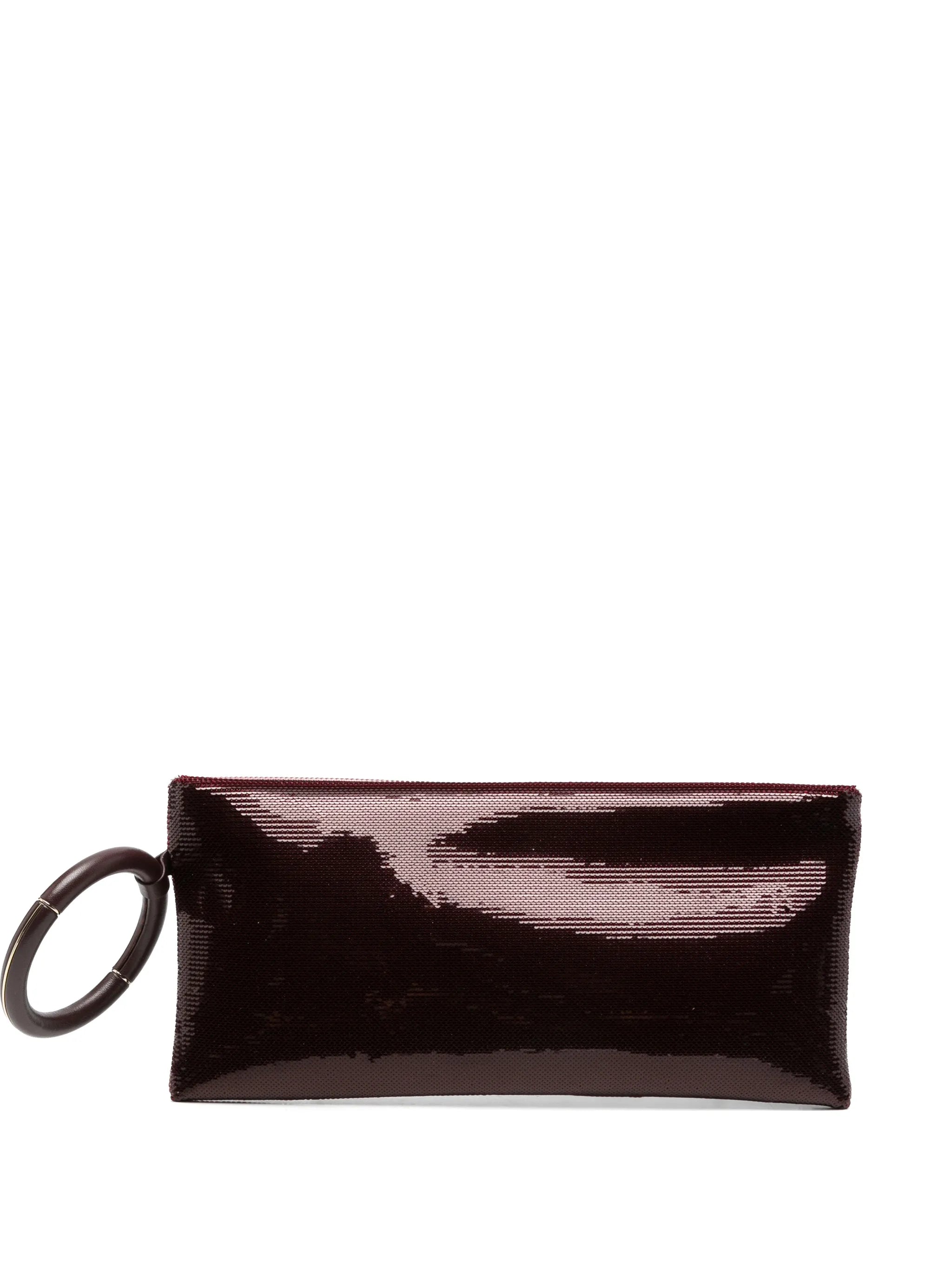 sequin-embellished leather-trim clutch bag