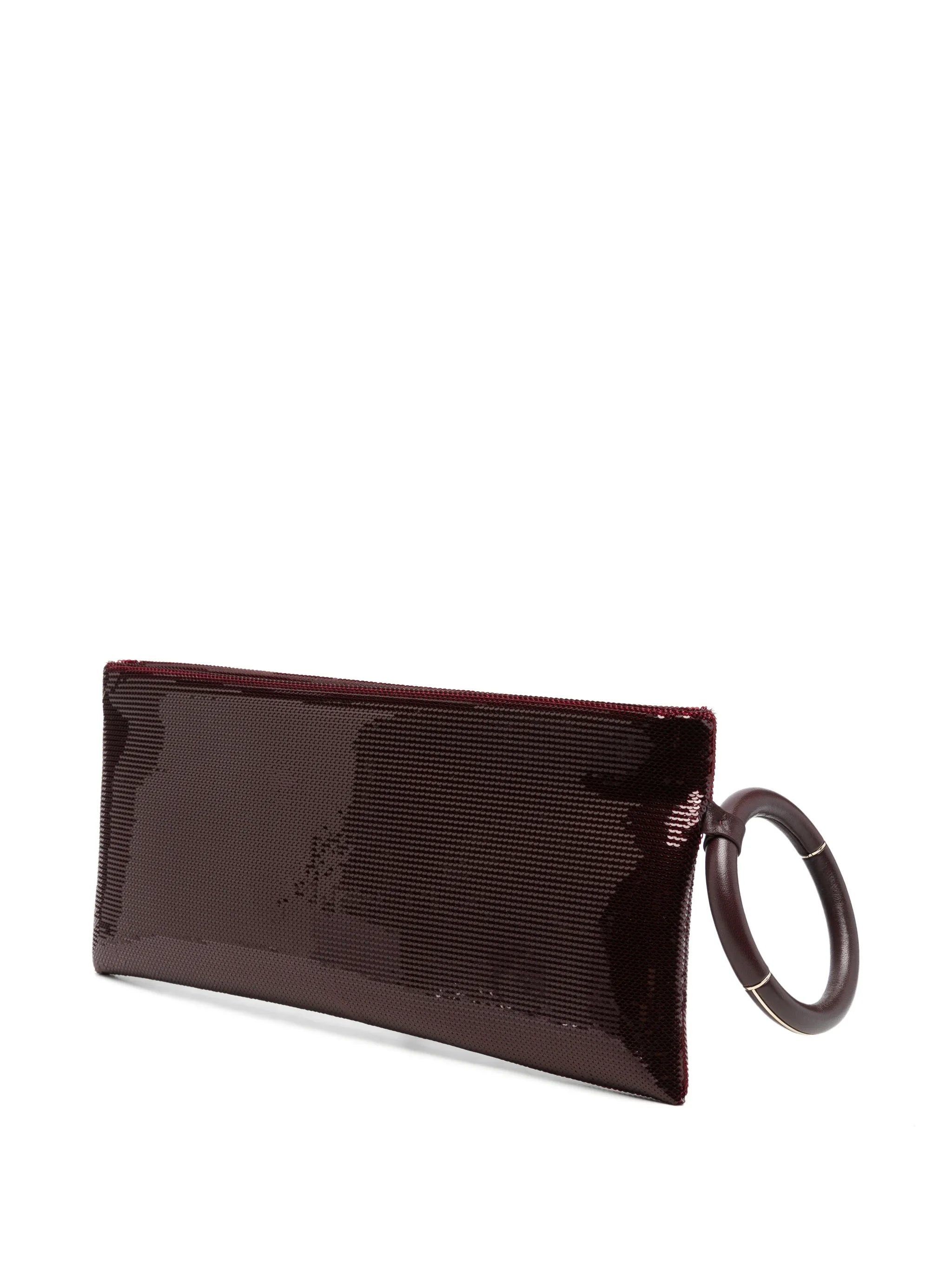 sequin-embellished leather-trim clutch bag