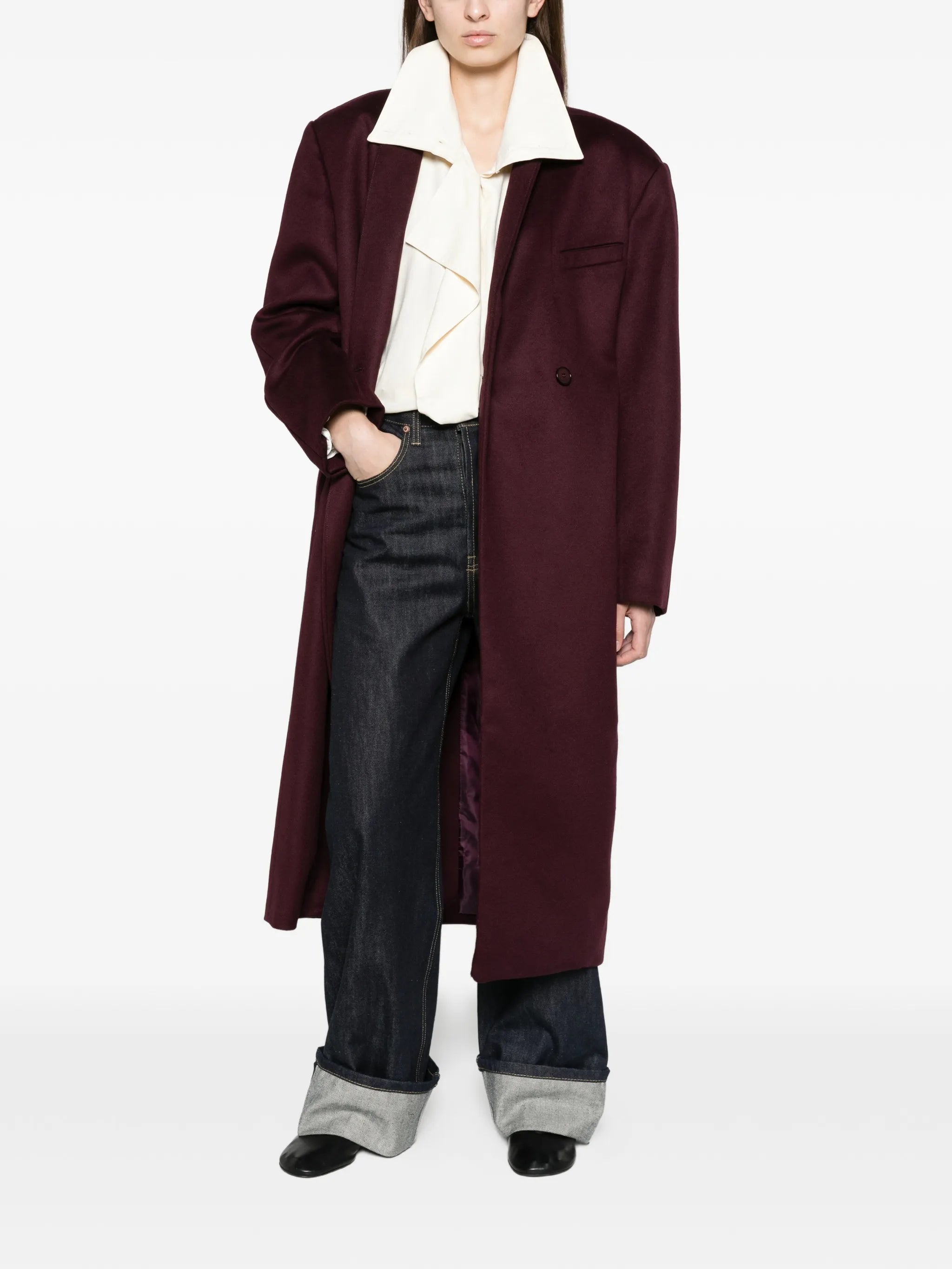 Brea collarless coat - burgundy