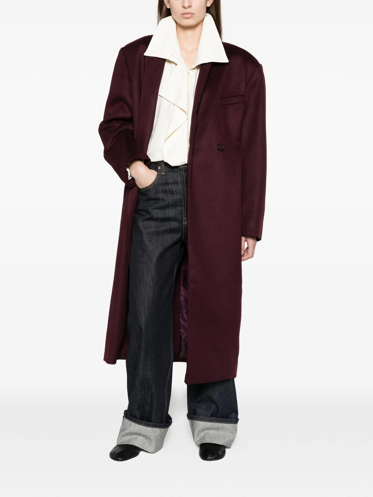 Brea collarless coat - burgundy
