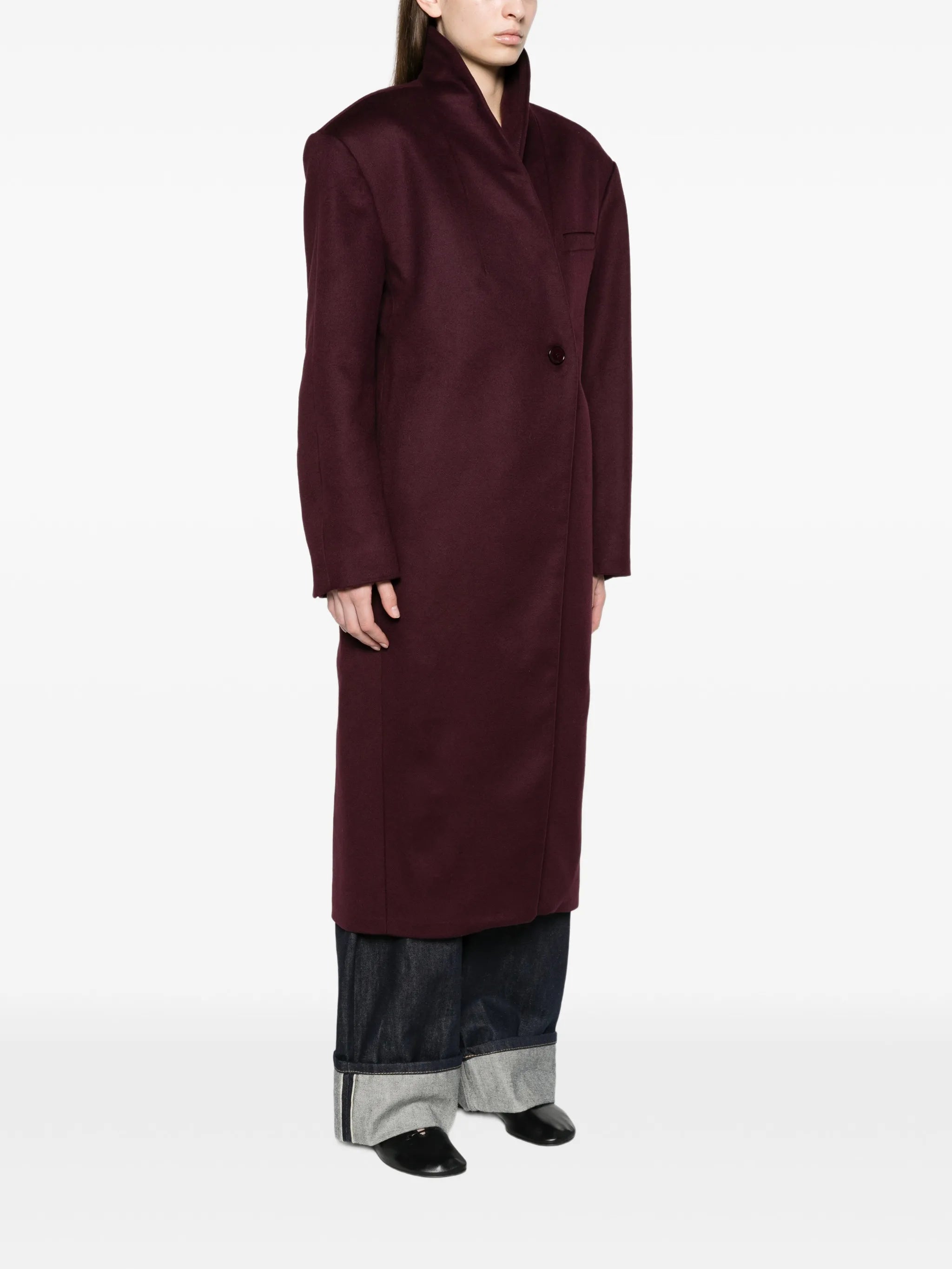 Brea collarless coat - burgundy