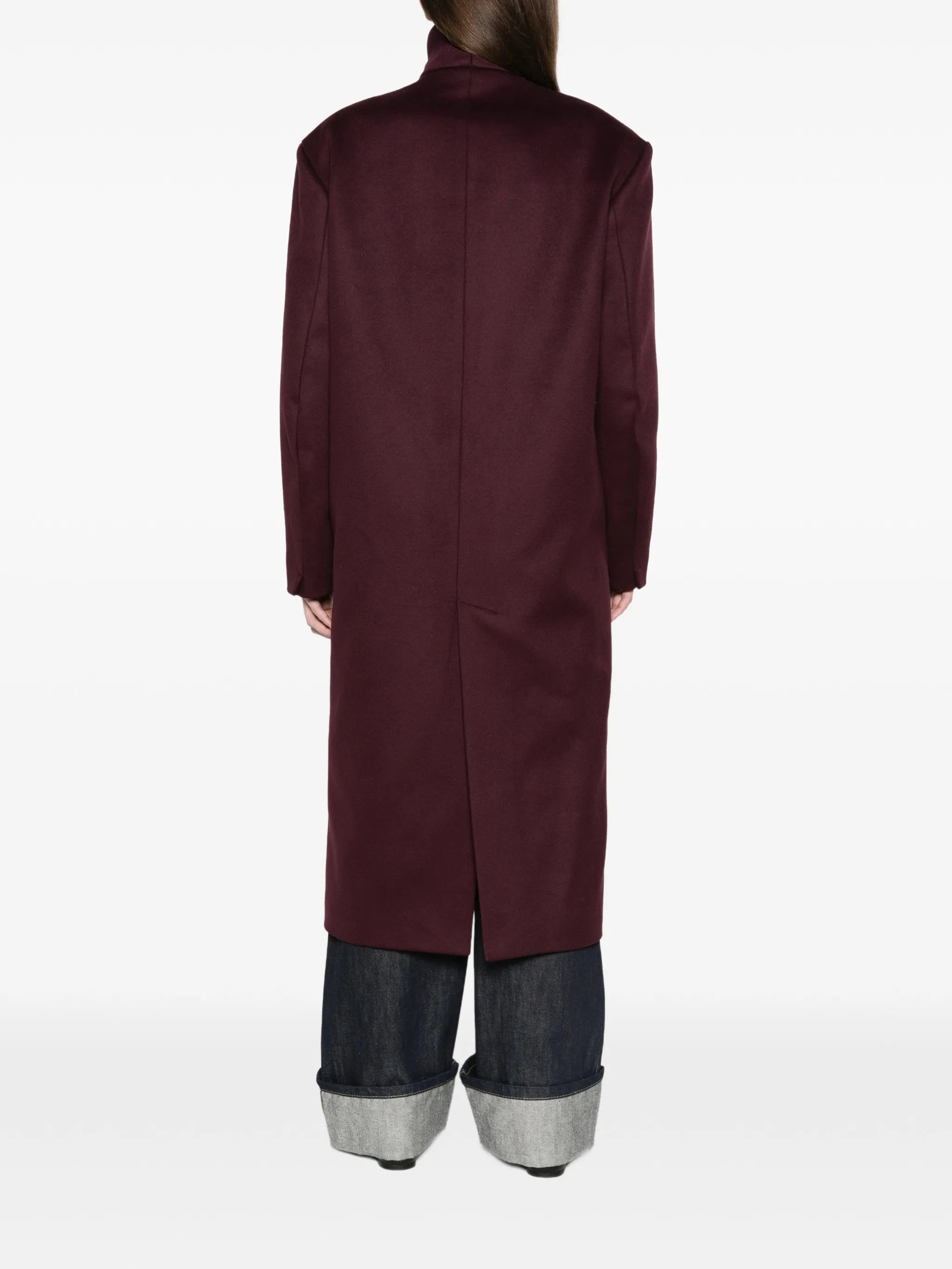 Brea collarless coat - burgundy